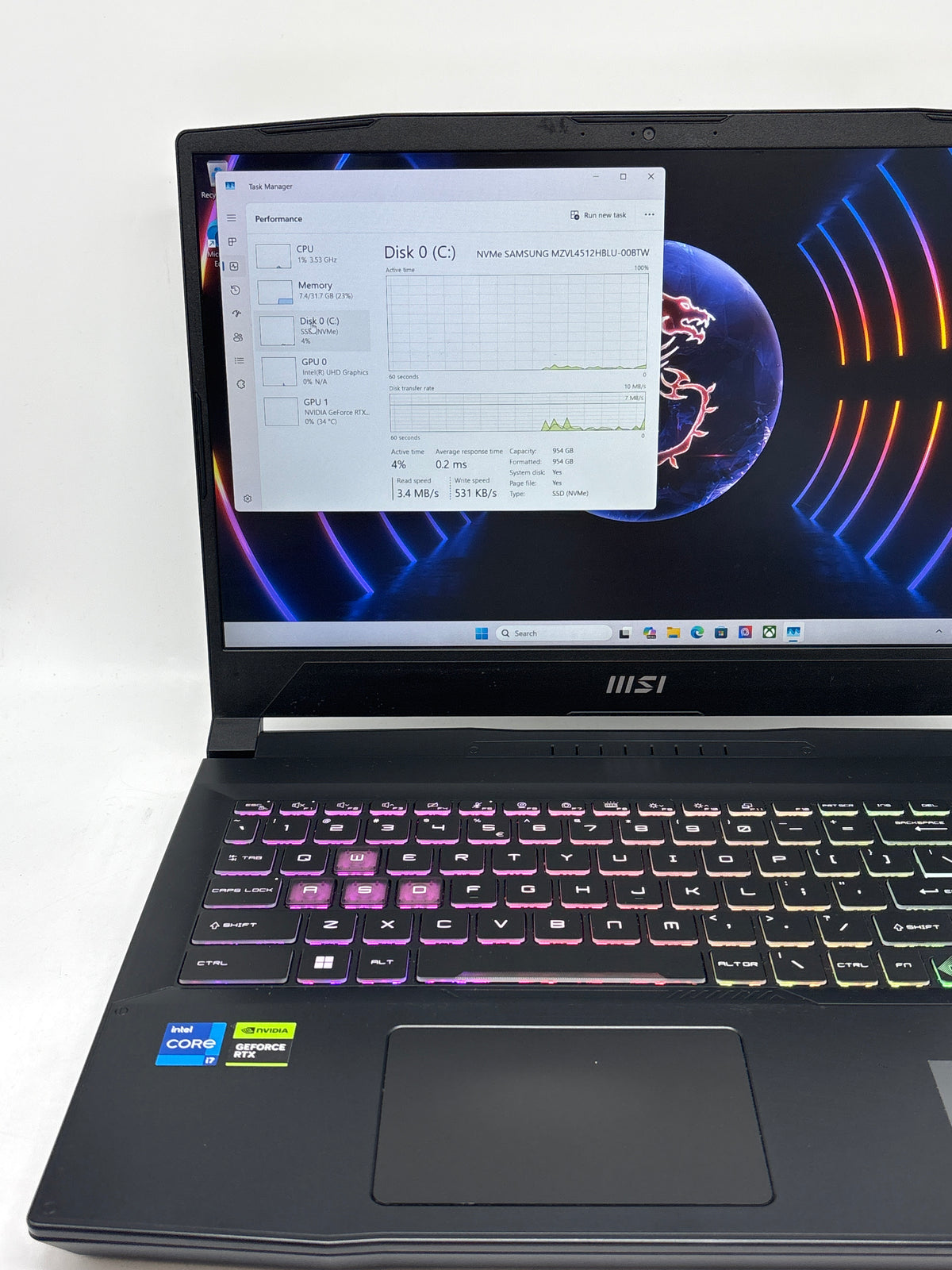 MSI Katana 15 B12VeK 15" Core i7-12650H 32GB RAM 1TB SSD RTX 4050 - Used