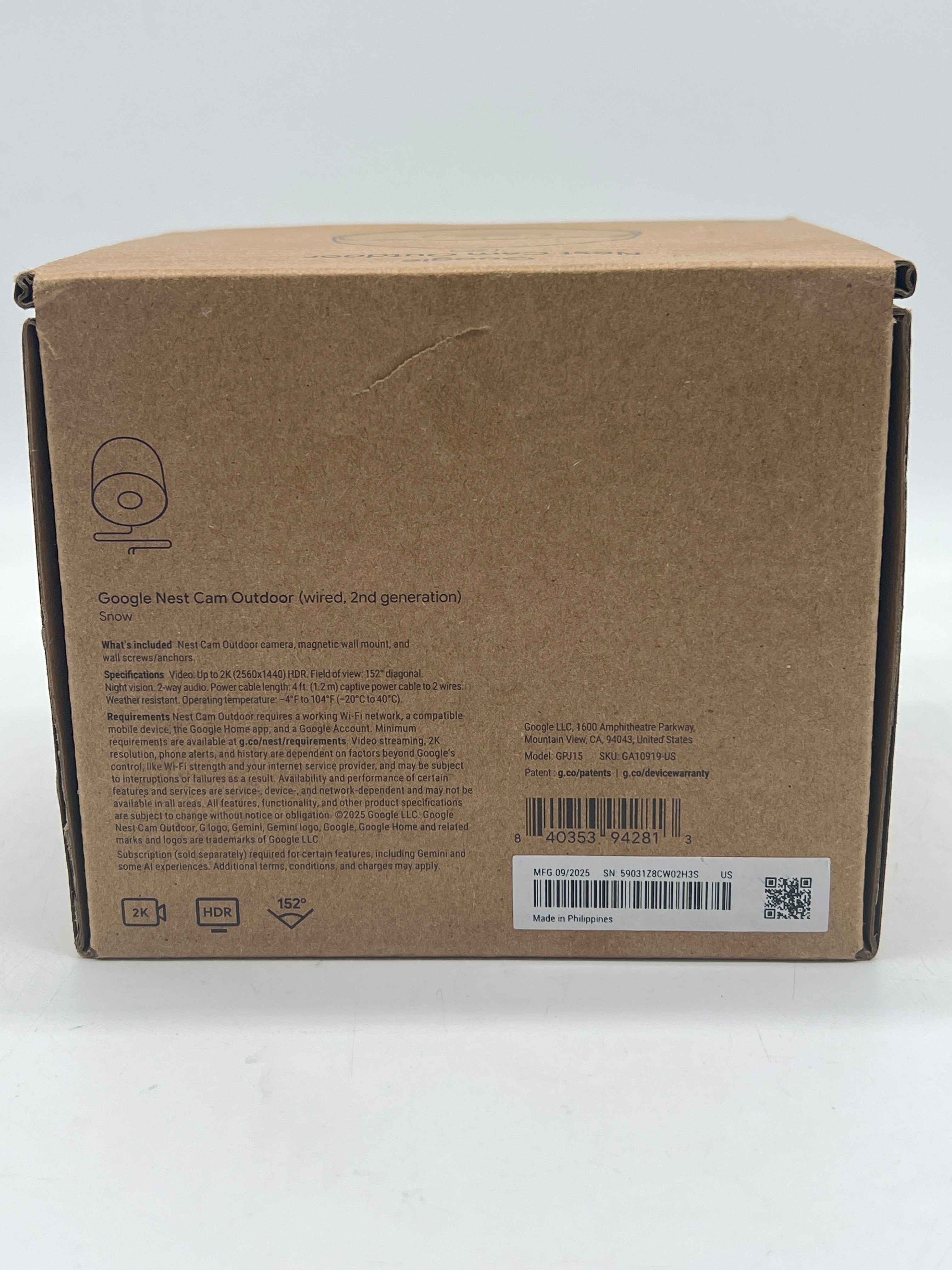 Google Nest Cam Outdoor Wired Security Camera GPJ15- New in Box