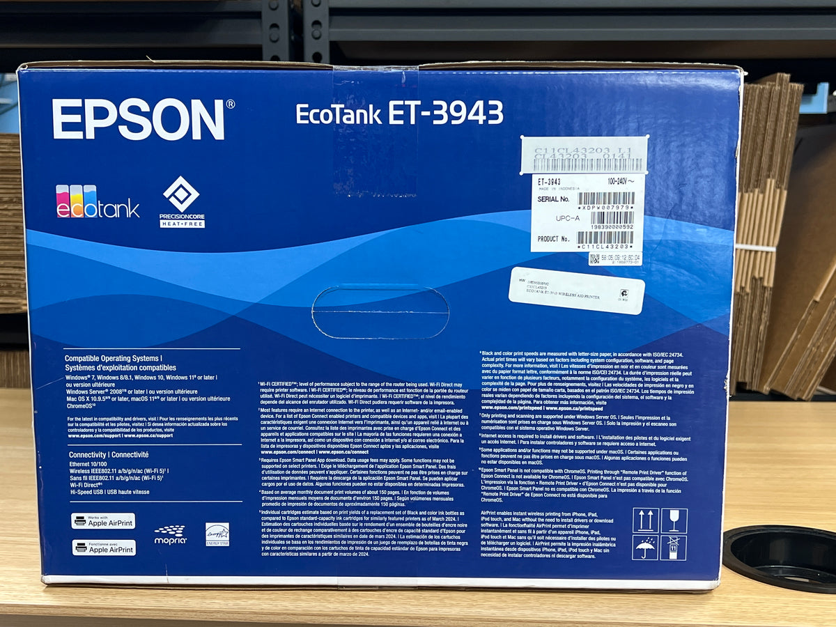 Epson EcoTank ET-3943 Wireless All-in-One Color Supertank Printer - New