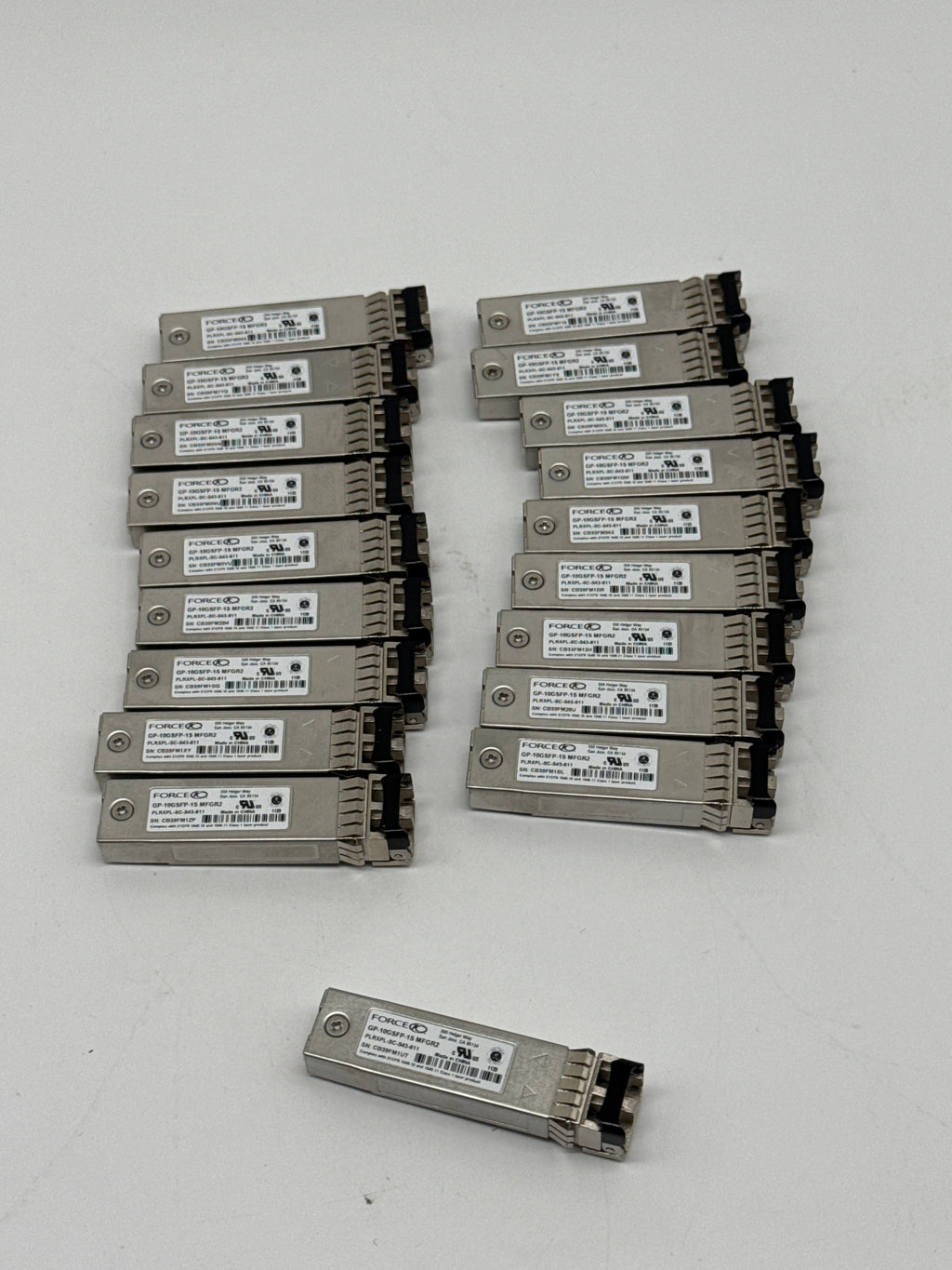 Force10 GP-10GSFP-1S 10Gb SFP+ 10GBASE-SR 850nm Transceiver Lot of 19 - Used