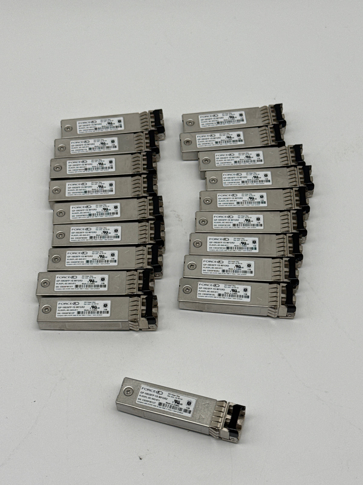 Force10 GP-10GSFP-1S 10Gb SFP+ 10GBASE-SR 850nm Transceiver Lot of 19 - Used