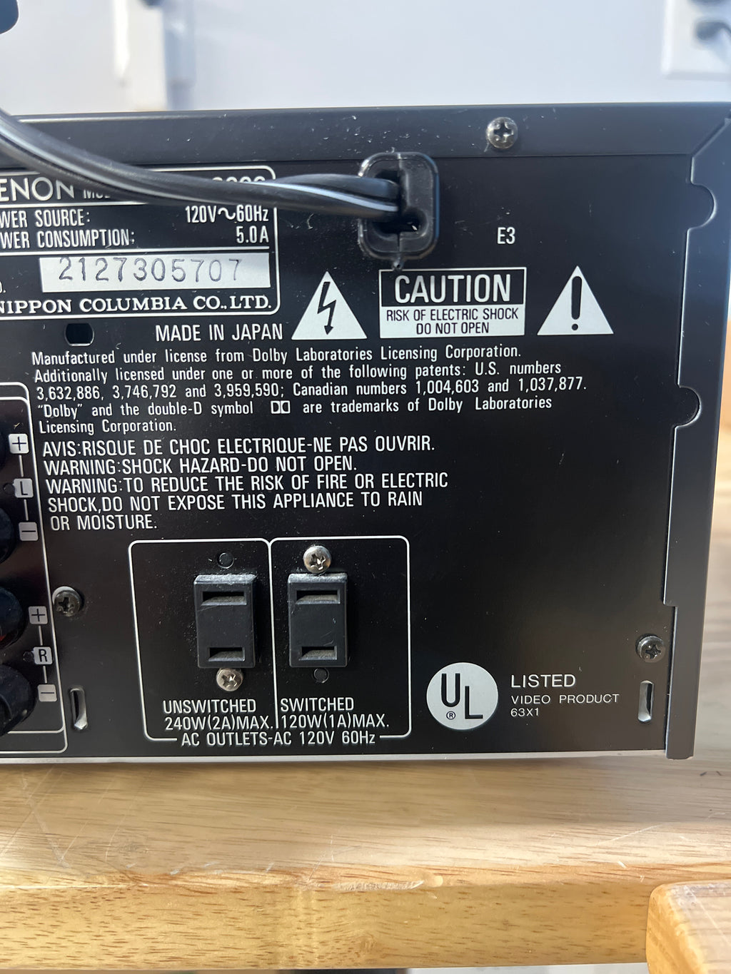 Denon AVR-2000 A/V Receiver Black Digital Tuner Audio Surround Receiver