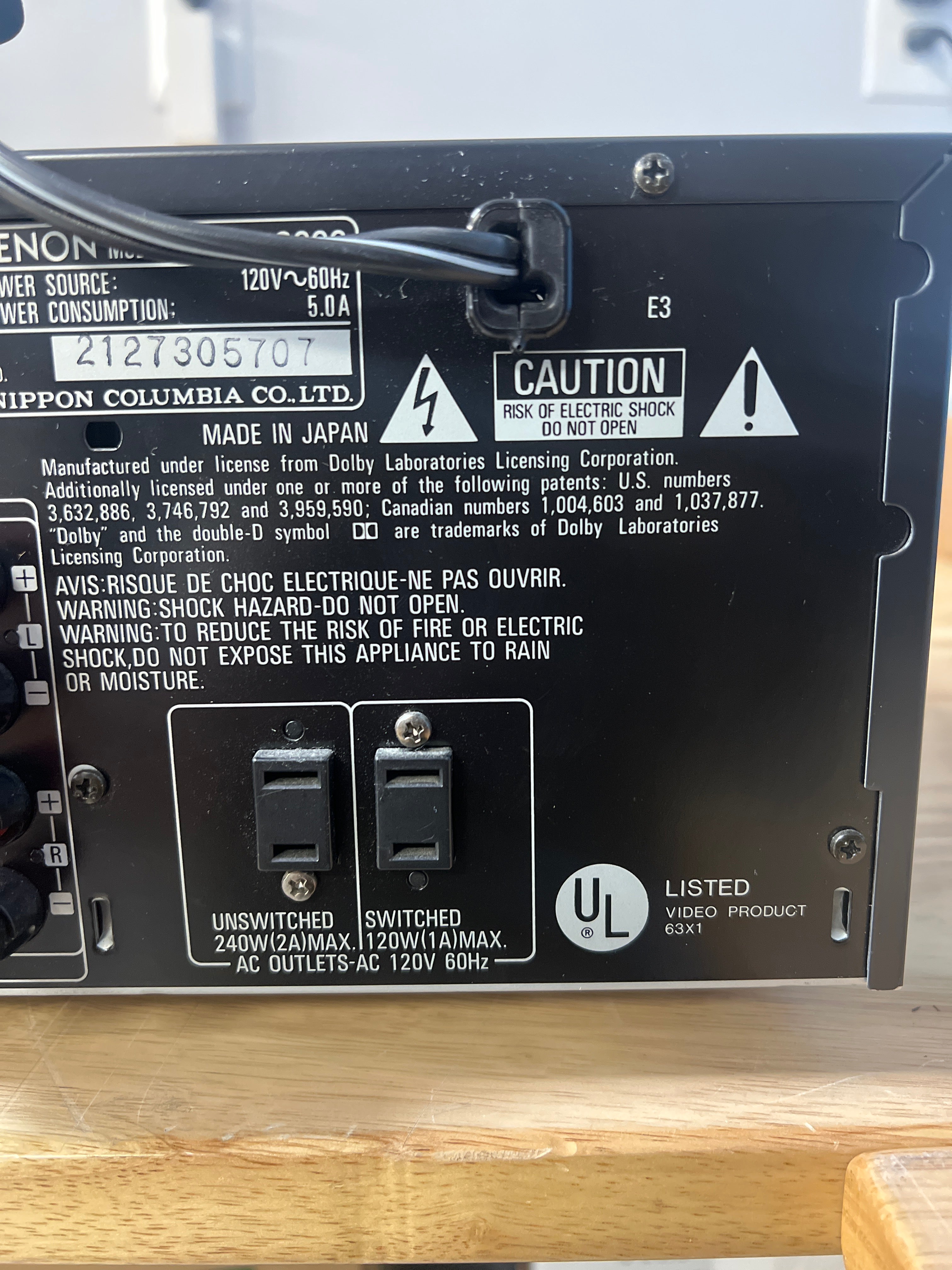 Denon AVR-2000 A/V Receiver Black Digital Tuner Audio Surround Receiver