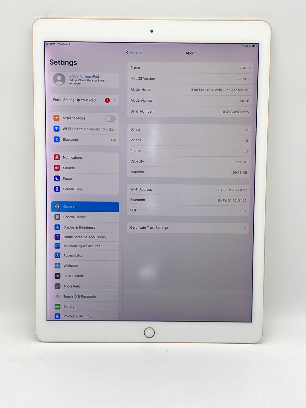 Apple iPad Pro 12.9 A1670 512GB Wi Fi Gold - Discolored screen