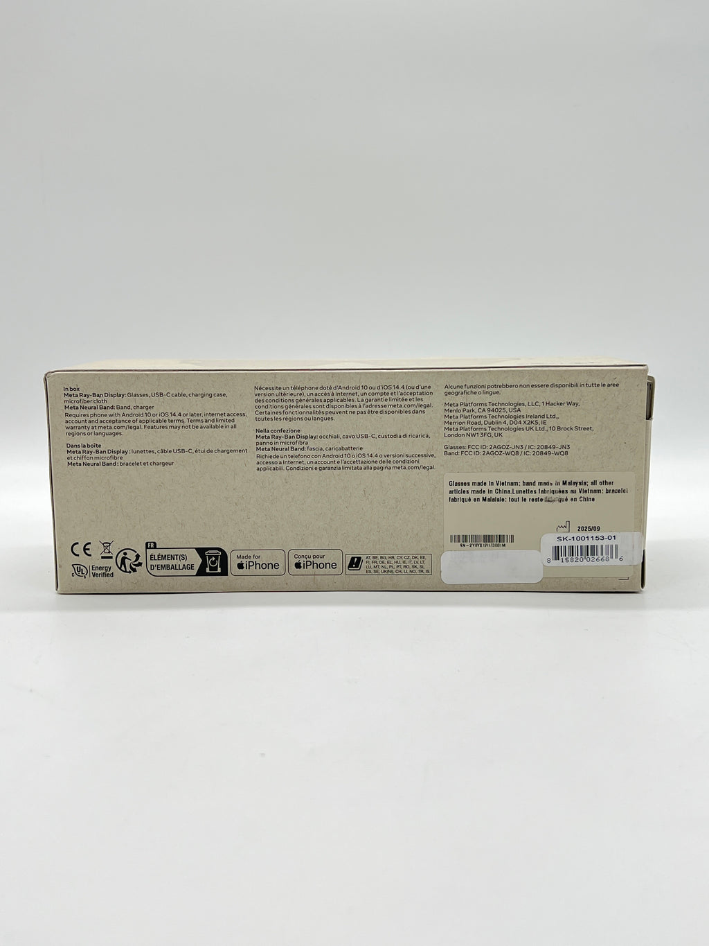 Meta Ray-Ban Display Smart Glasses Black SK-1001153-01 Band Size 2 - Used With Box
