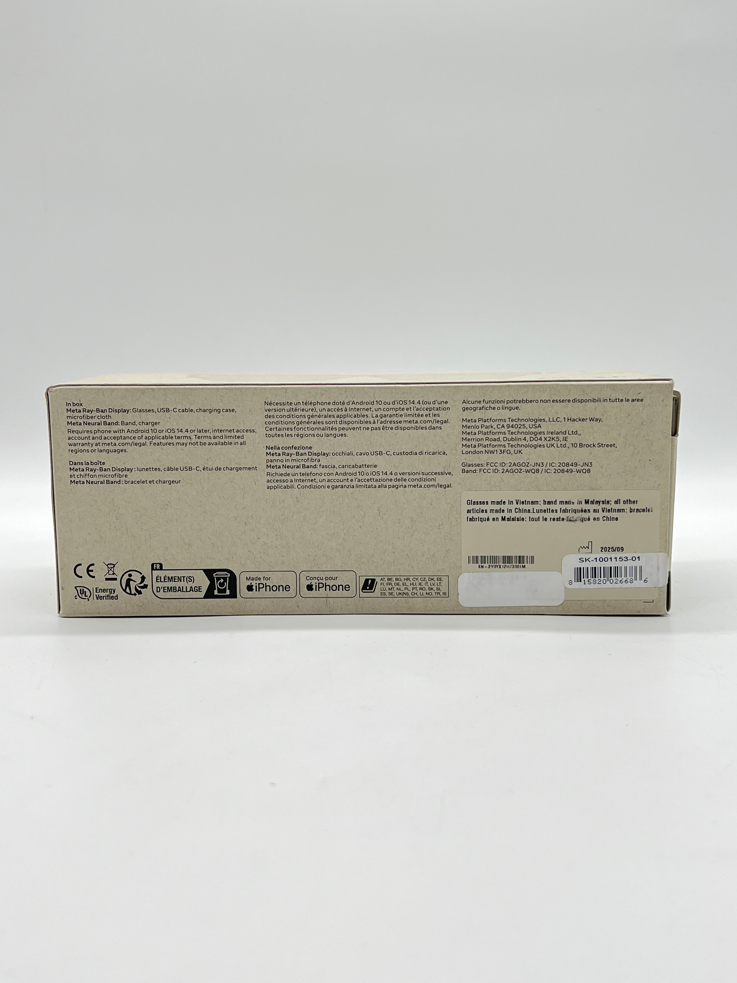 Meta Ray-Ban Display Smart Glasses Black SK-1001153-01 Band Size 2 - Used With Box