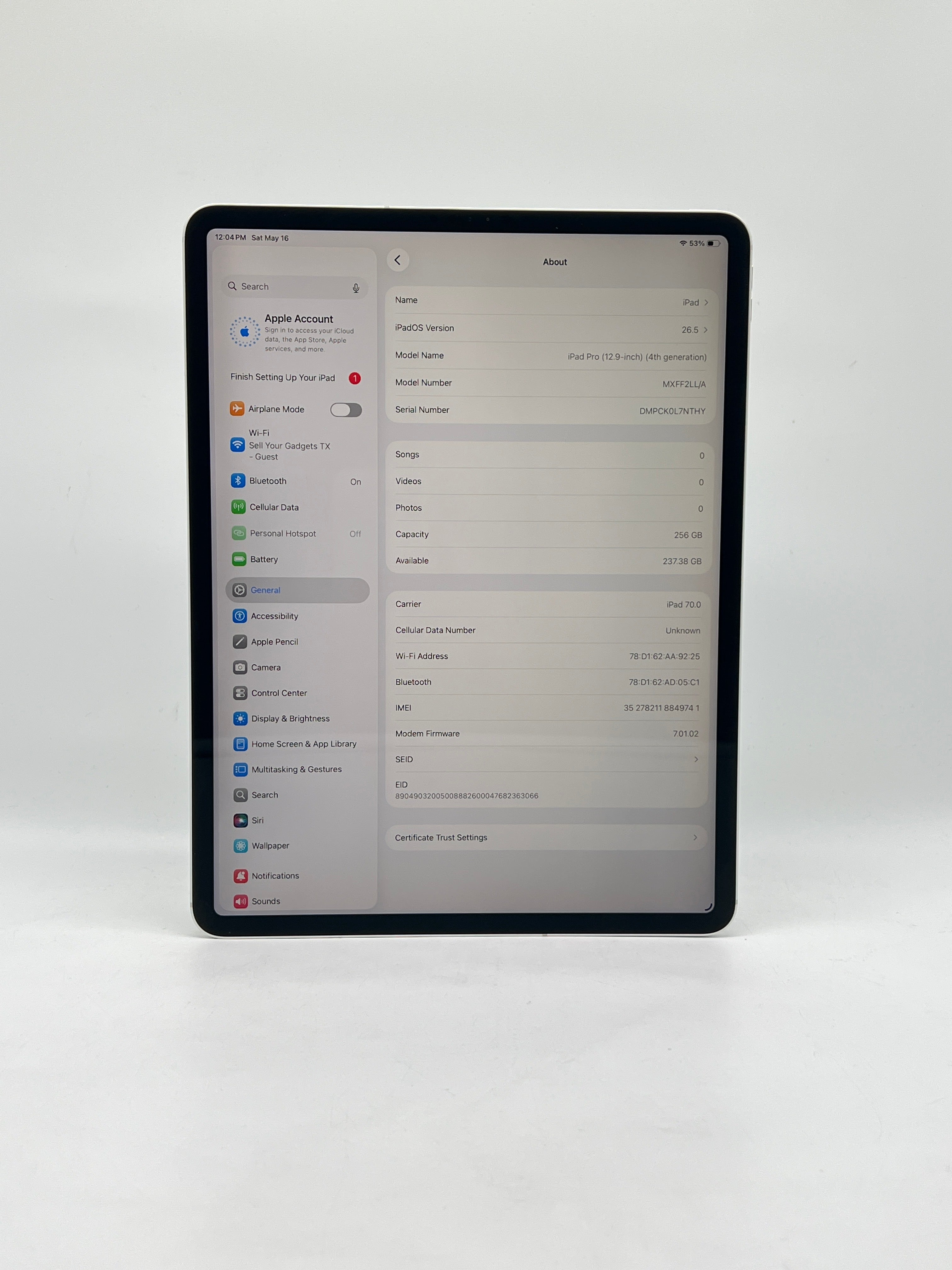 Apple iPad Pro 12.9" 4th Gen 256GB CELL + Wi Fi - Buttons Not Working