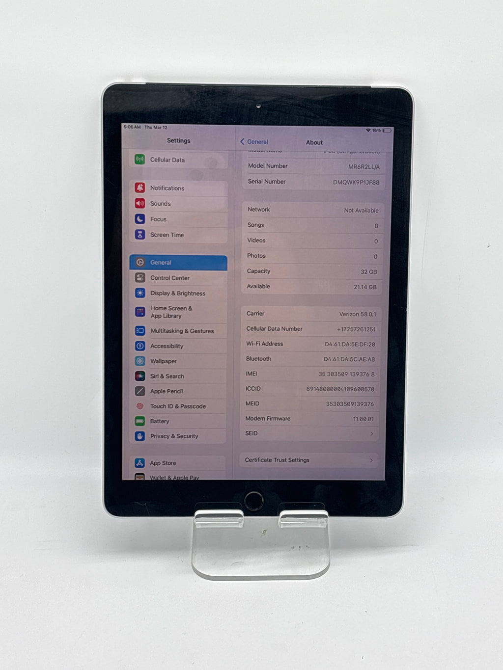 Apple iPad (6th Gen) A1954 Cellular + Wi Fi Silver - Used