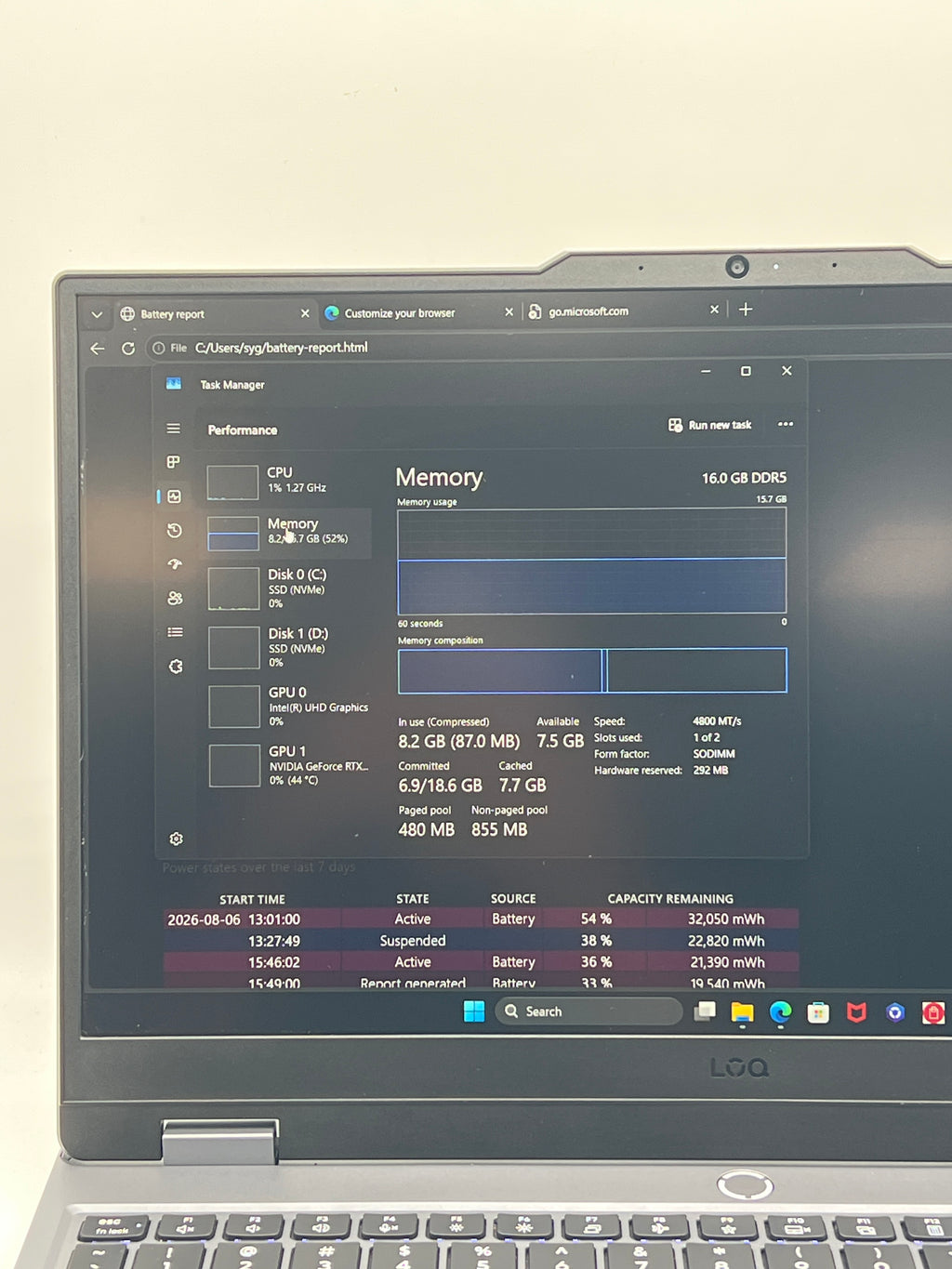 Lenovo LOQ 15IAX10 15" Intel Core i5-13450HX 16GB RAM 1TB SSD RTX 5050 Gray - Used