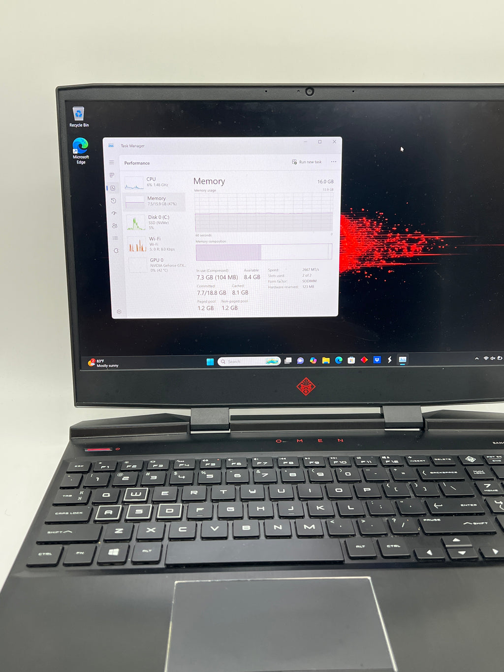 HP OMEN 15 15.6" i7-9750H 16GB RAM 256GB SSD GTX 1660 Ti - Used