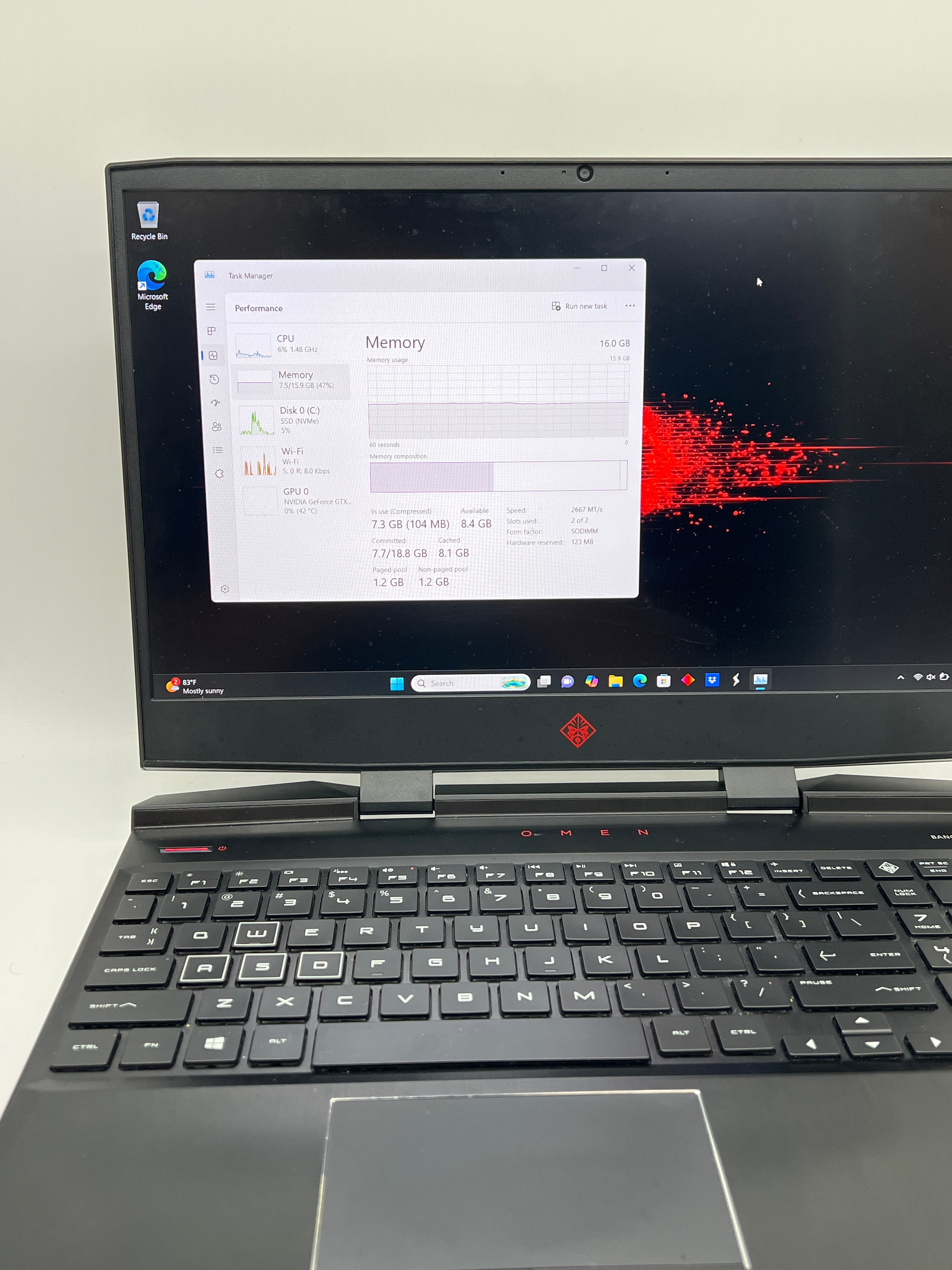 HP OMEN 15 15.6" i7-9750H 16GB RAM 256GB SSD GTX 1660 Ti - Used