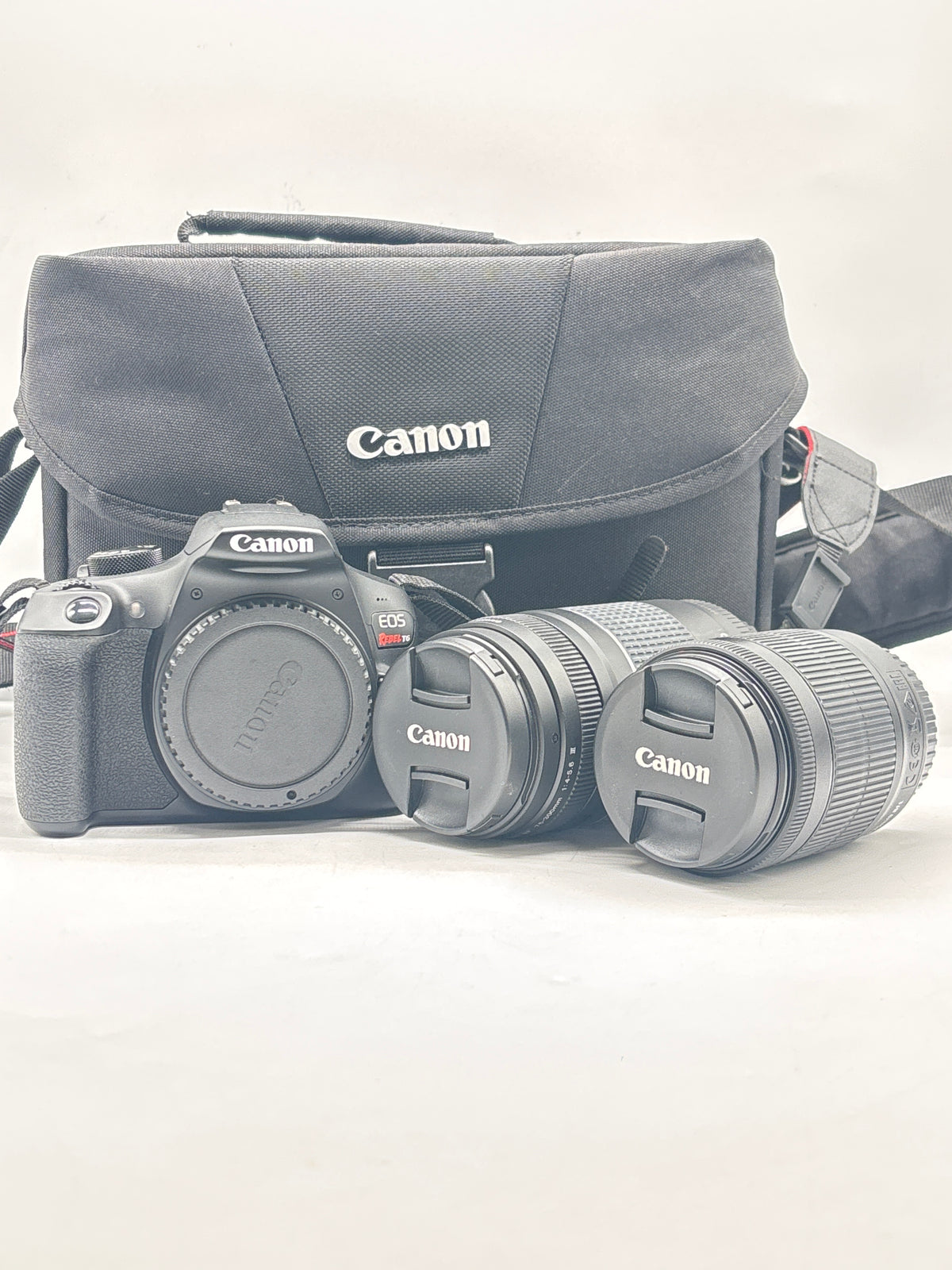 Canon EOS Rebel T6 DSLR Camera Kit EF-S 18-55mm 75-300mm Lenses Black - Used