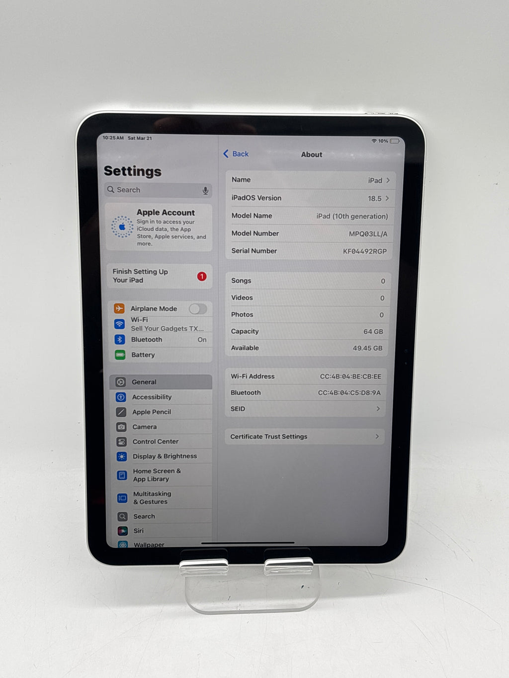 Apple iPad 10th Gen A2696 64GB - Wi-Fi Only