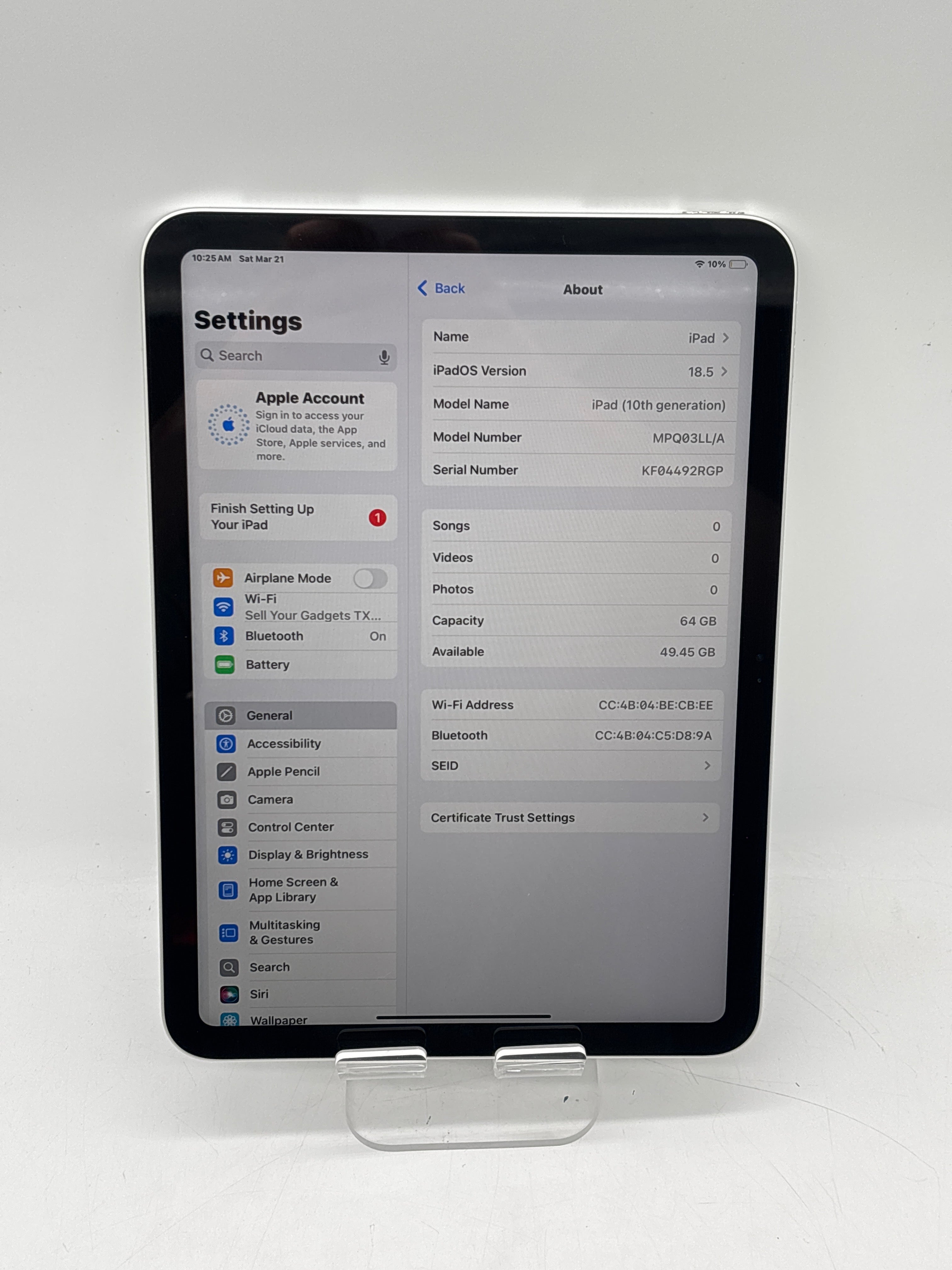 Apple iPad 10th Gen A2696 64GB - Wi-Fi Only