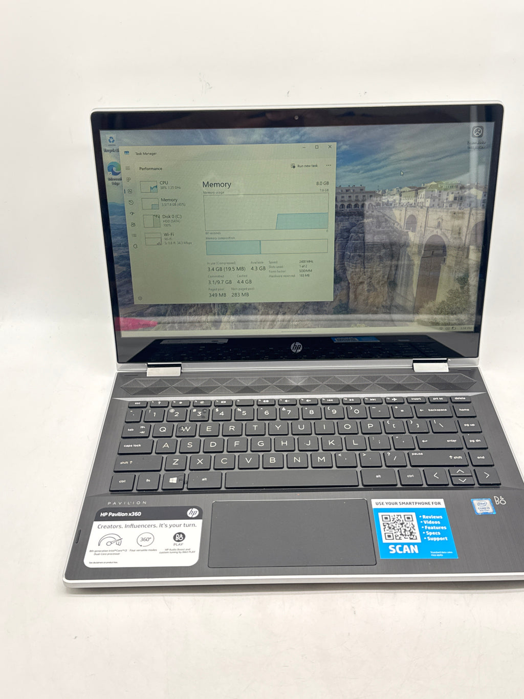 HP Pavilion x360 14-mcd0001x 14" Core i3 8130U 8GB RAM 500GB HDD Silver - Used