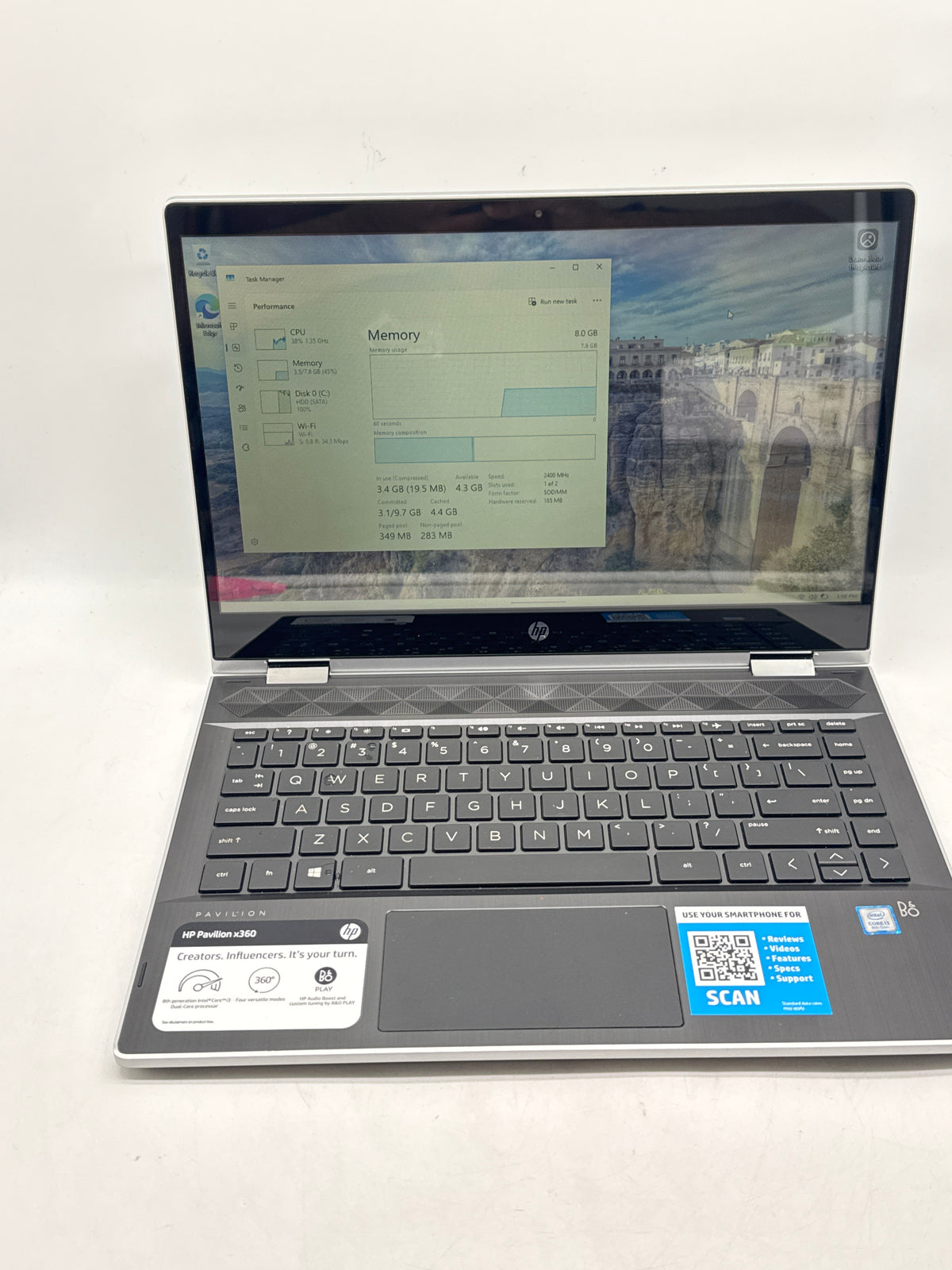 HP Pavilion x360 14-mcd0001x 14" Core i3 8130U 8GB RAM 500GB HDD Silver - Used