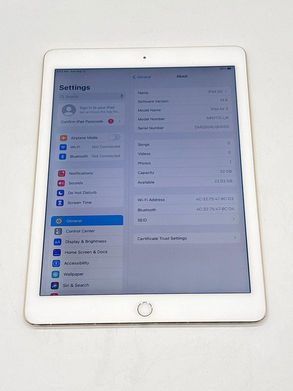 Apple iPad Air 2 (A1567) 32GB Gold Used