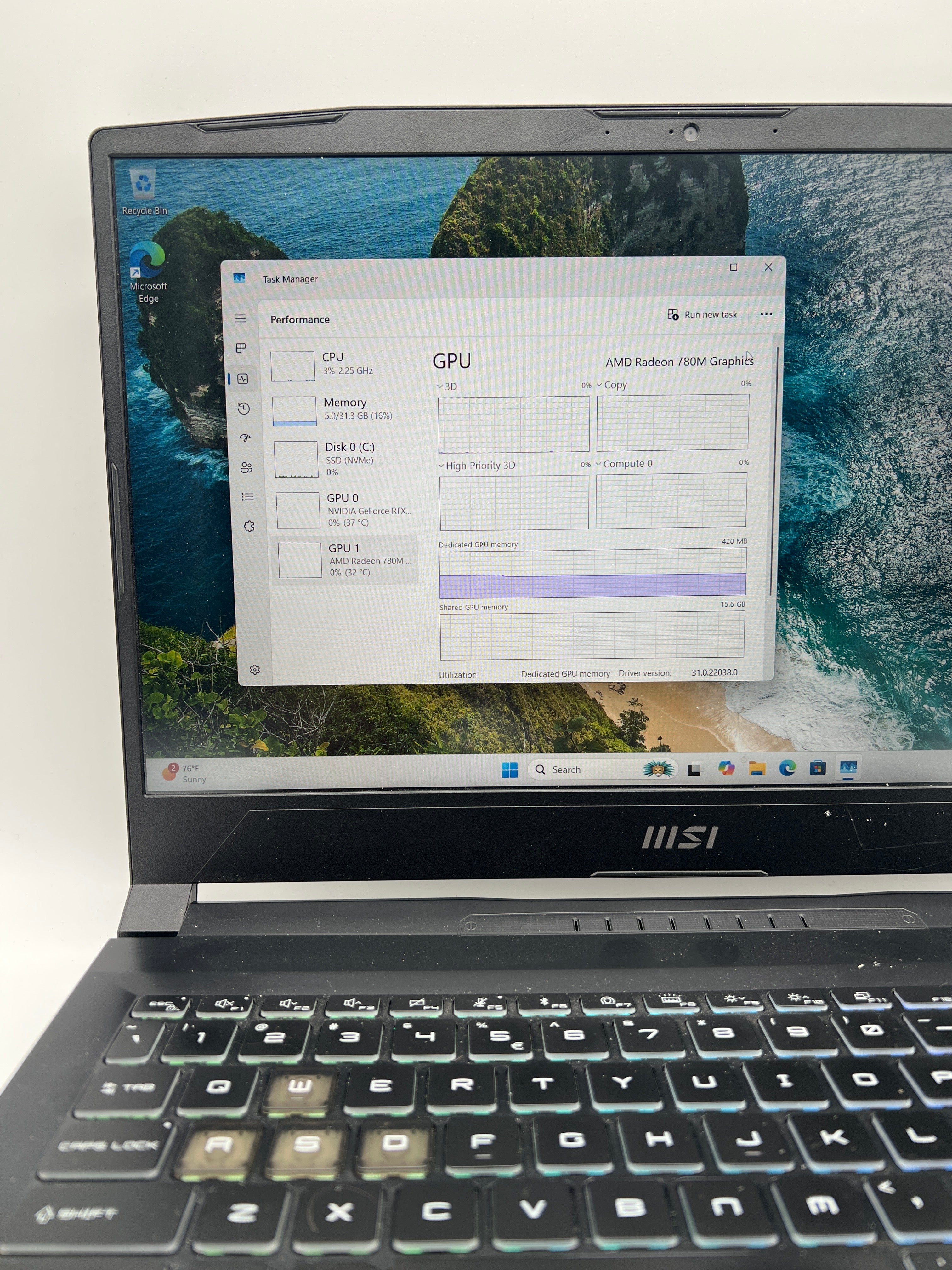 MSI Katana A15 AI Ryzen 7 8845HS 32GB RAM 1TB SSD RTX 4060 - Used