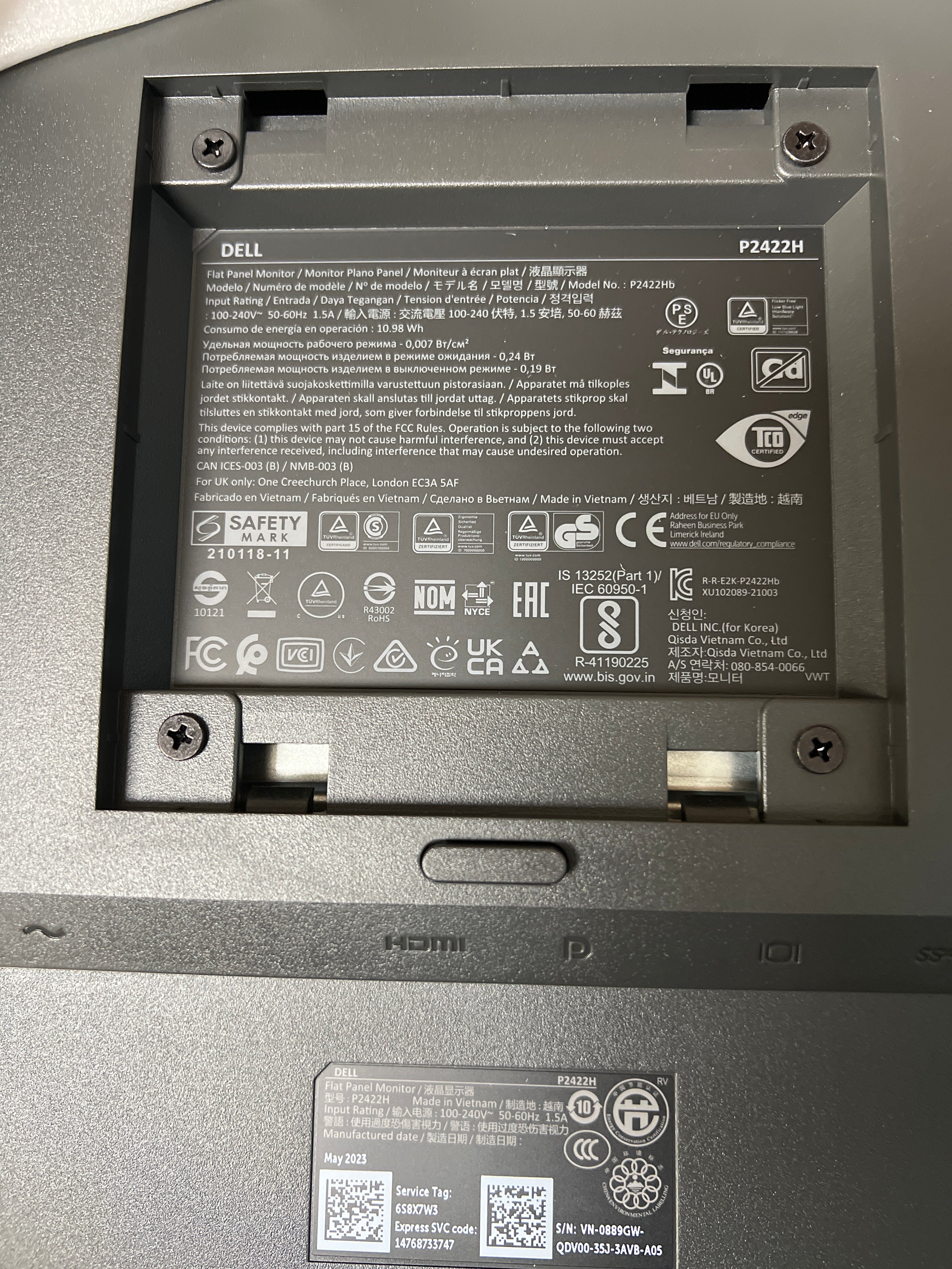 Dell P2422H 24 Inch Monitor Full HD 1080p IPS Technology Black Open Box