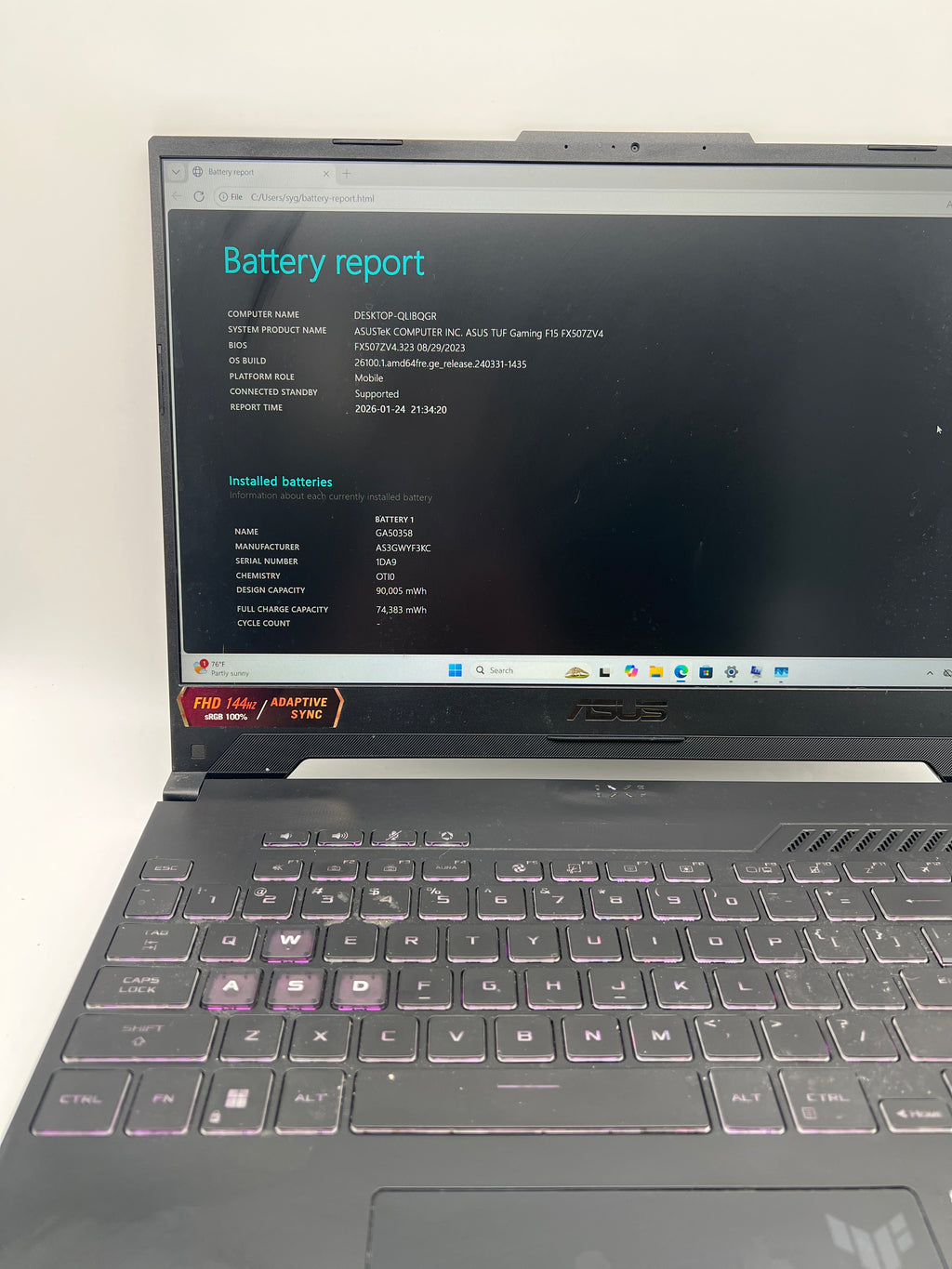 Asus TUF Gaming F15 i7-12700H 16GB RAM 512GB SSD RTX 4060 - Used