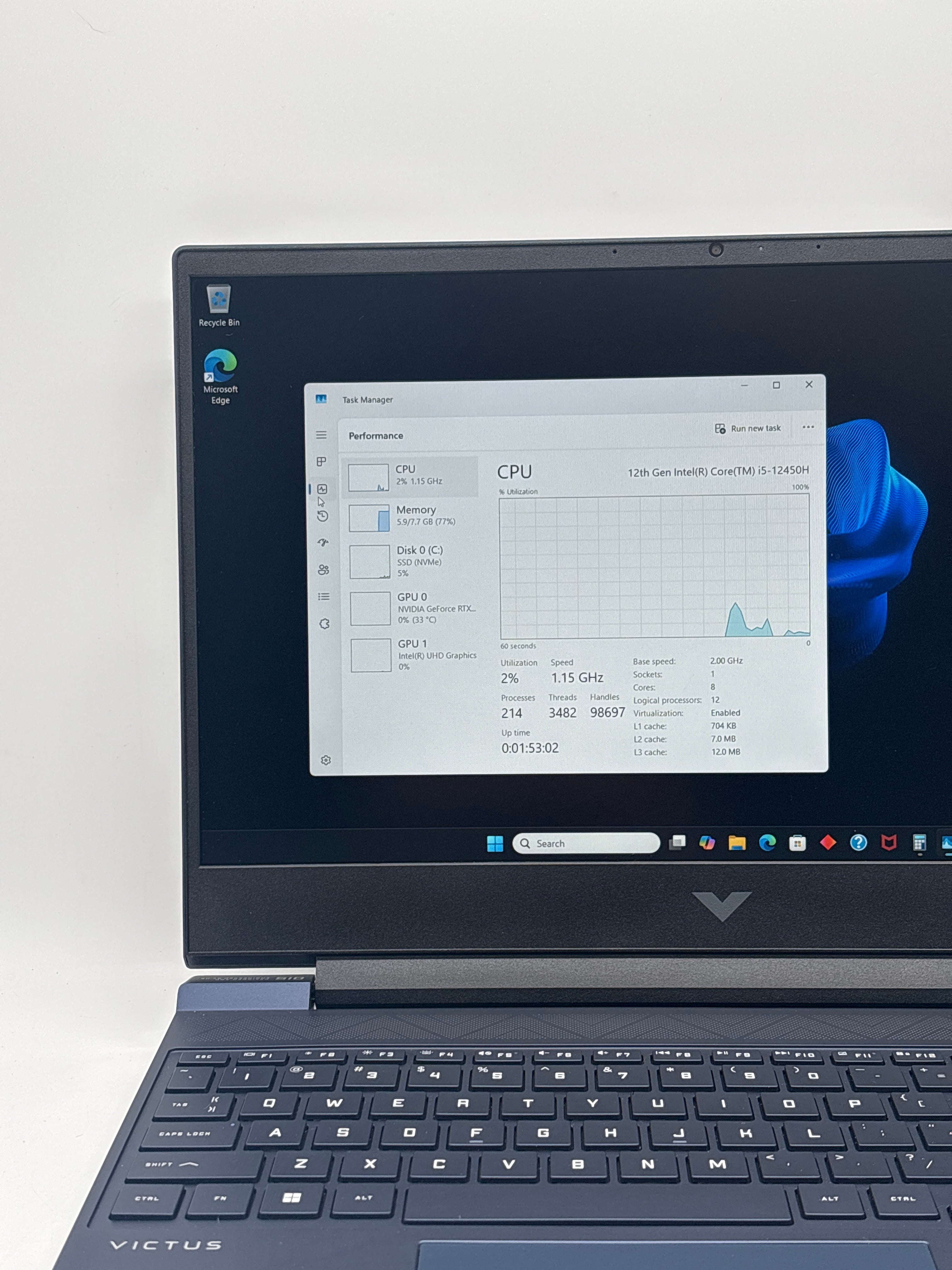 HP Victus 15-fa0033dx 15.6" i5 12th Gen 8GB RAM 512GB RTX 3050 Blue