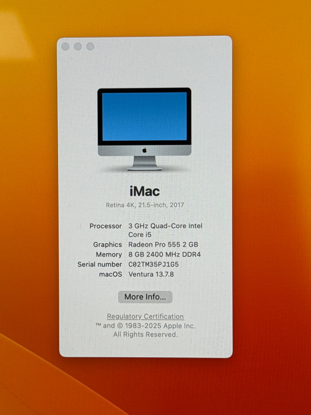 Apple iMac 21.5" 4K A1418 i5 8GB RAM 1TB HDD 2017 - For Parts