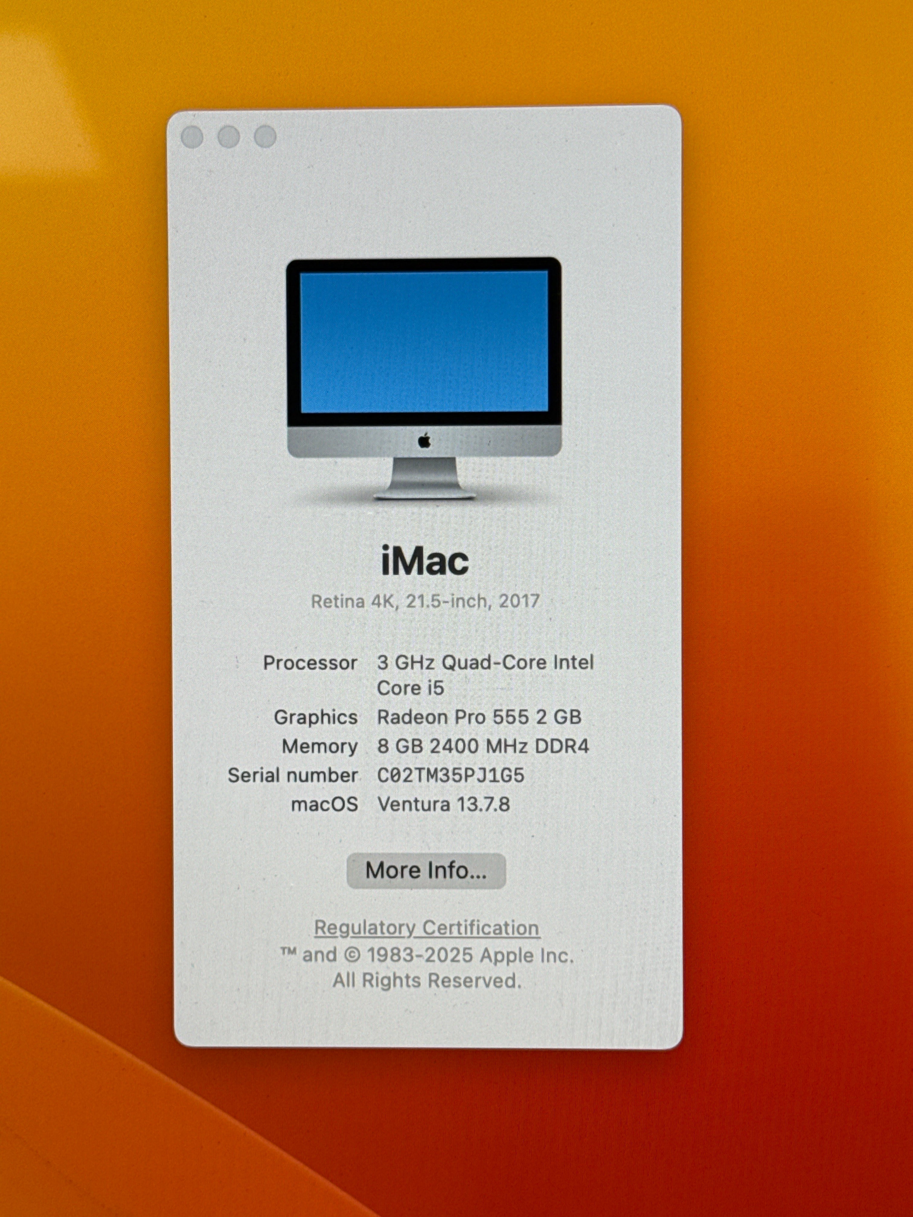 Apple iMac 21.5" 4K A1418 i5 8GB RAM 1TB HDD 2017 - For Parts