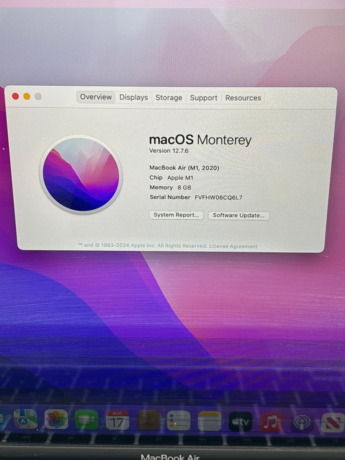 Apple MacBook Air 13" A2337 M1 8GB RAM 256GB SSD Silver - Bad Display