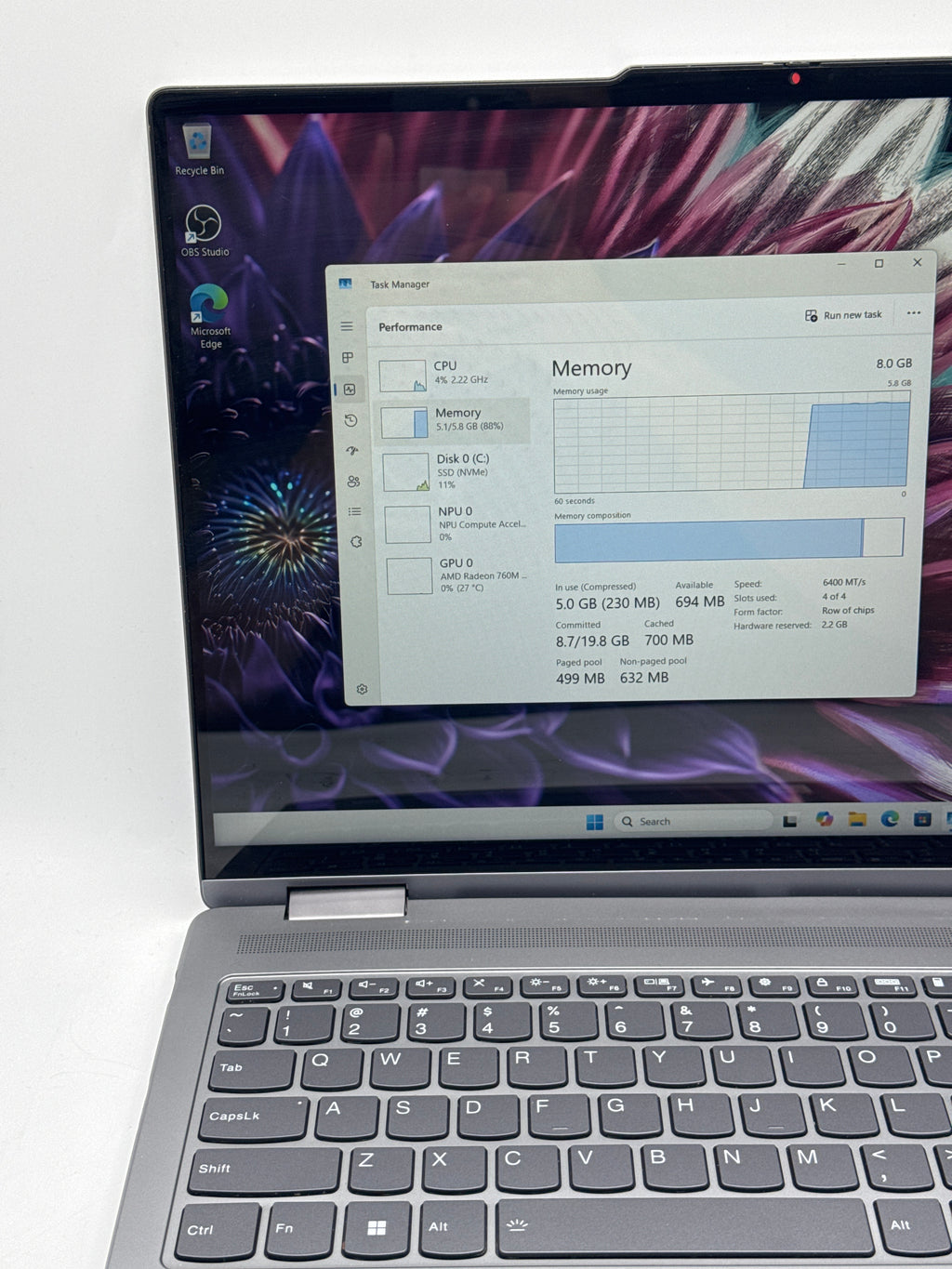 Lenovo Yoga 2-in-1 16AHP9 16" Ryzen 5 8640HS 8GB RAM 512GB SSD Gray - READ