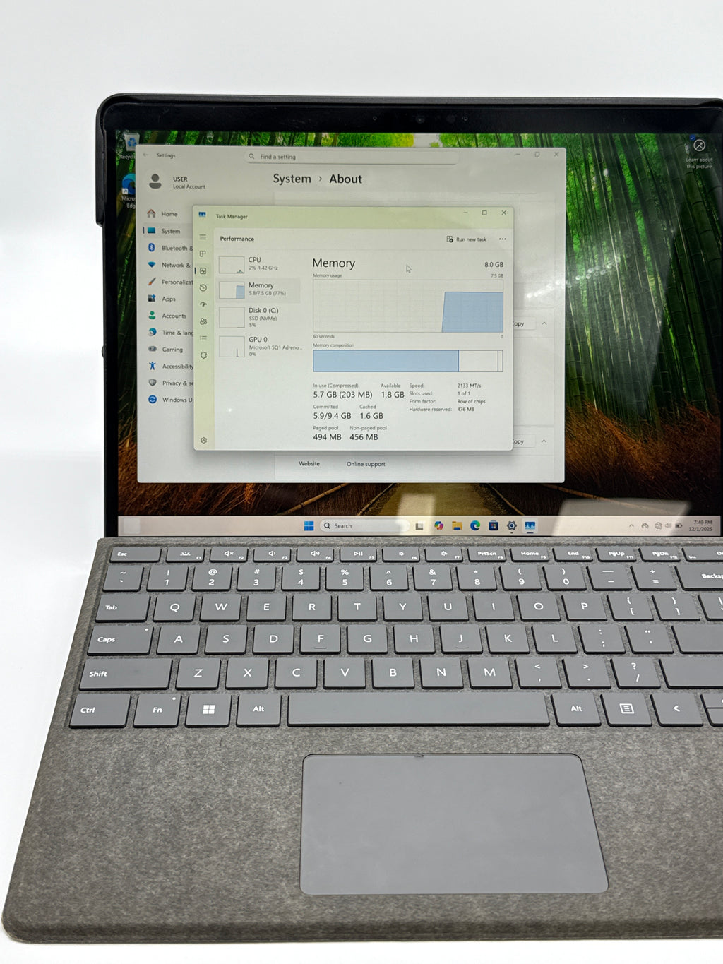 Microsoft Surface Pro X 1876 13 inch MS SQ1 8GB RAM 128GB SSD