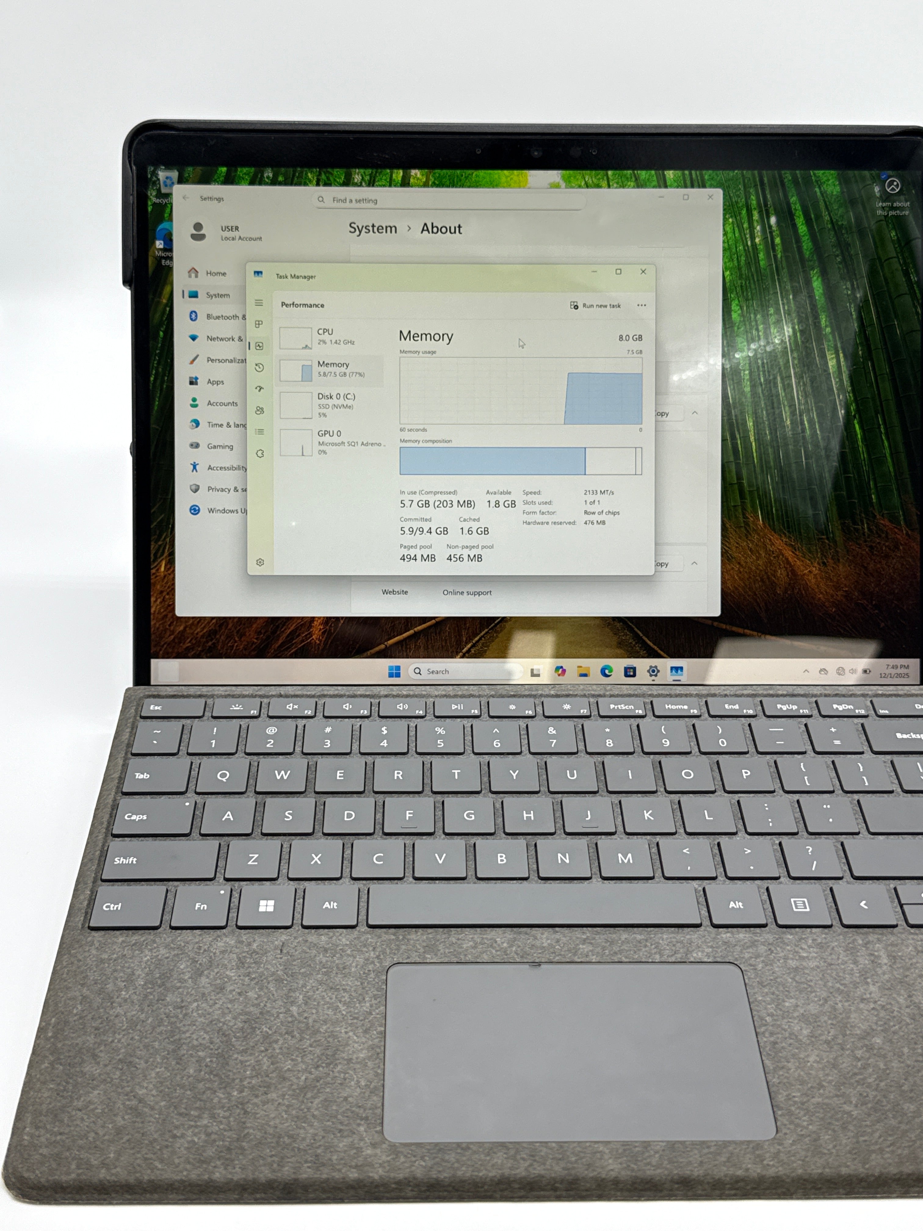 Microsoft Surface Pro X 1876 13 inch MS SQ1 8GB RAM 128GB SSD