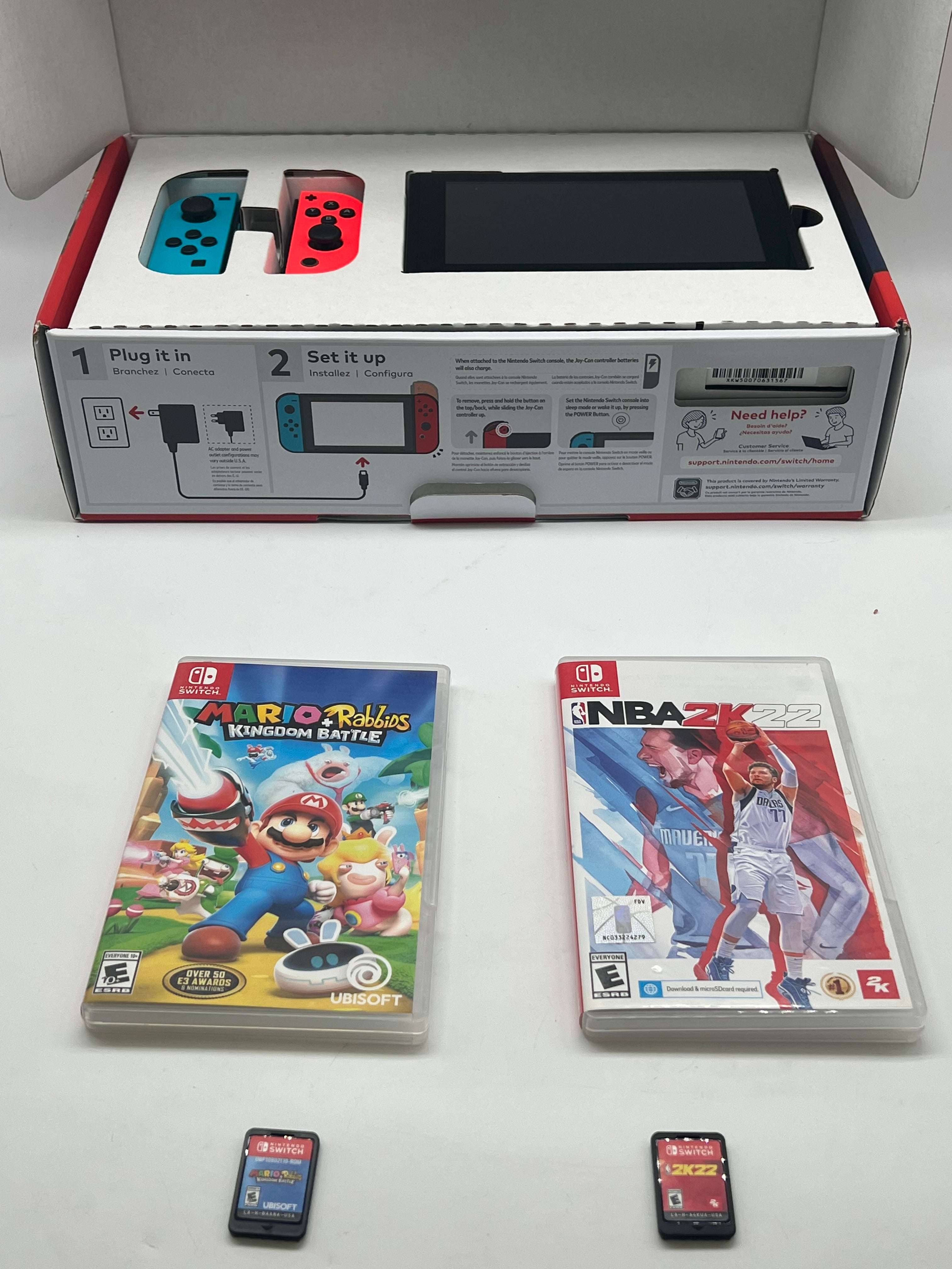 Nintendo Switch V2 HAC-001(-01) w/ Red and Blue Joycons and Games - Used with Box