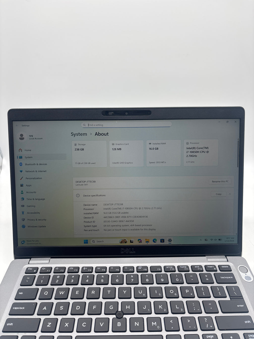 Dell Latitude 5411 14-inch Core i7 16GB RAM 256GB Silver Laptop - Bios Lock Read