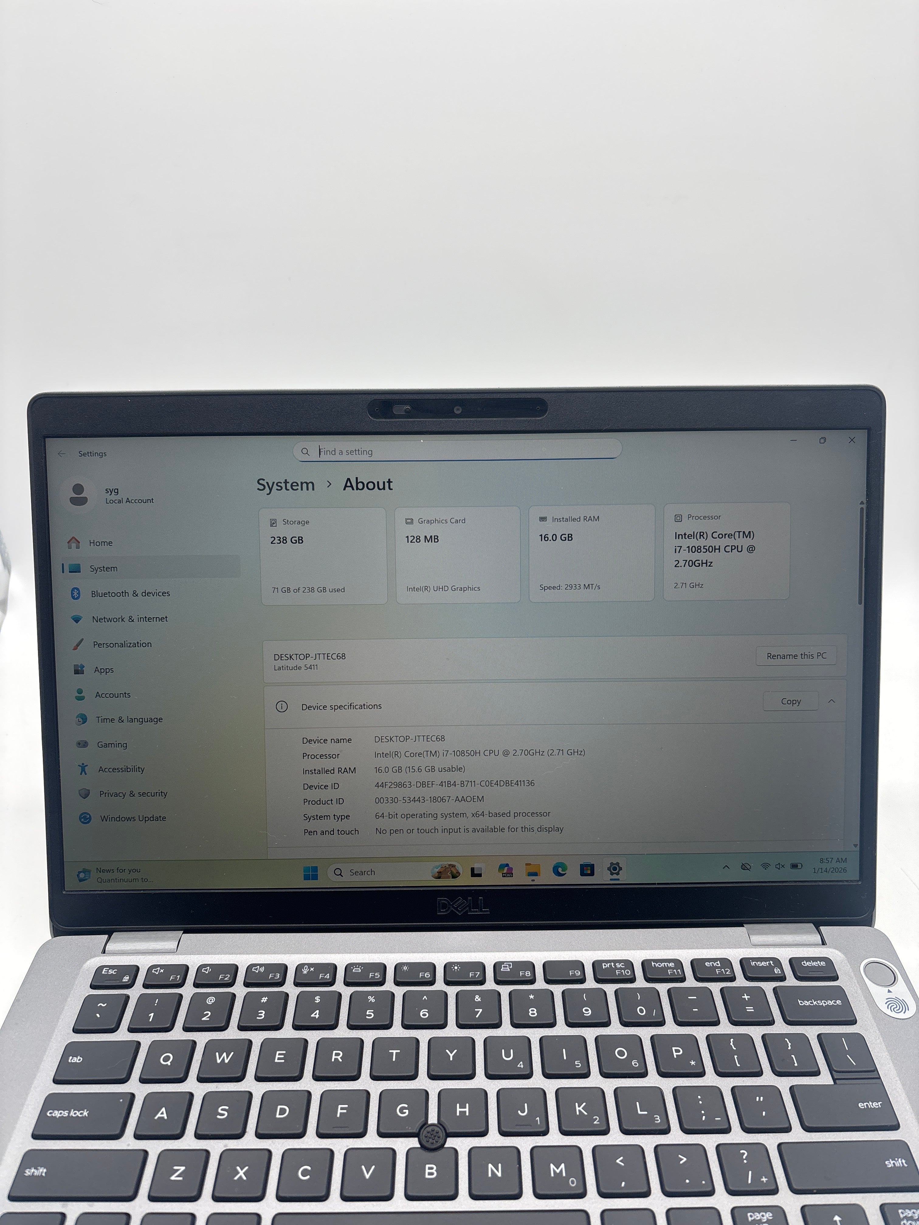 Dell Latitude 5411 14-inch Core i7 16GB RAM 256GB Silver Laptop - Bios Lock Read