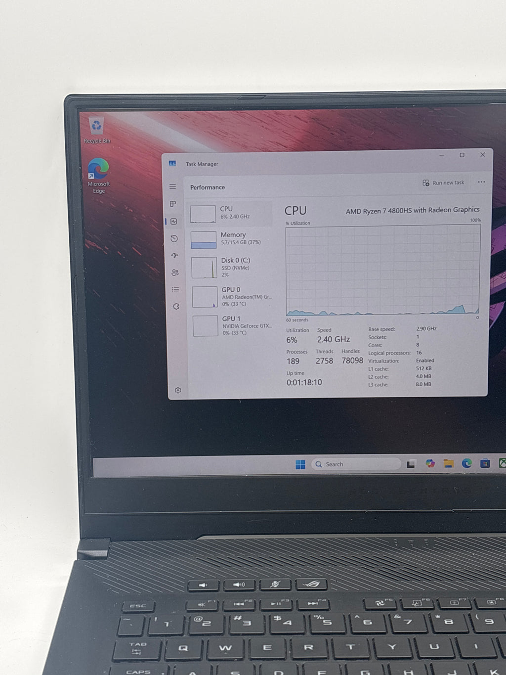 ASUS ROG Zephyrus G15 GA502I Ryzen 7 4800HS 16GB RAM 1TB SSD GTX 1660 Ti