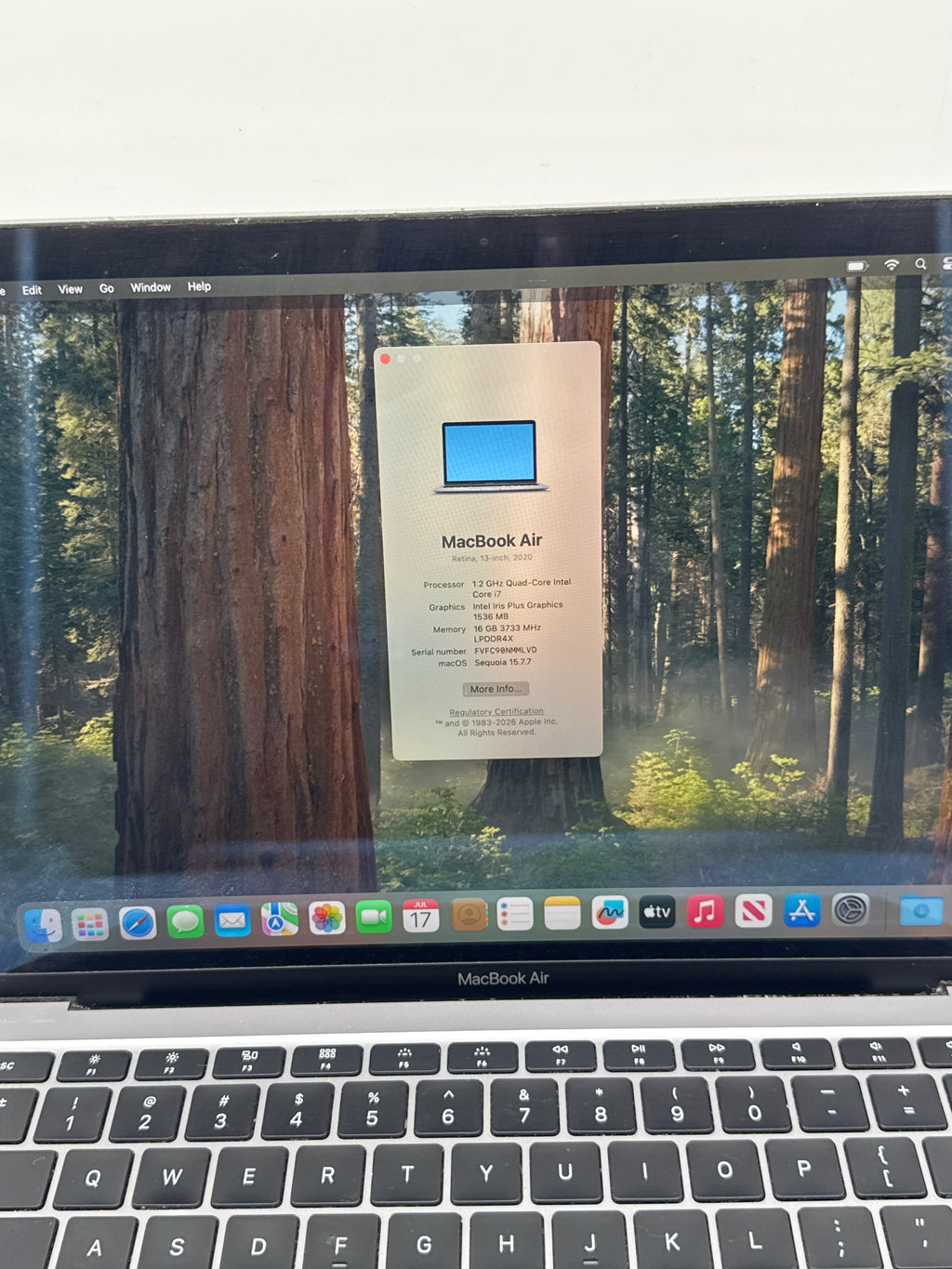 Apple MacBook Air 13" A2179 i7 16GB RAM 512GB SSD - Missing Arrow Key