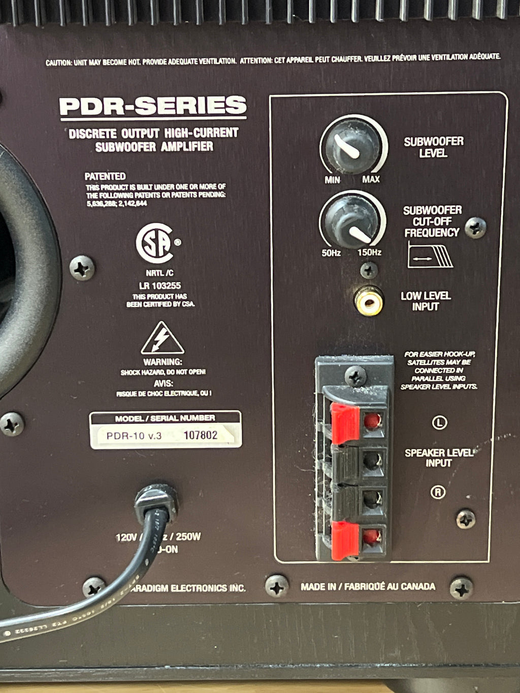 Paradigm PDR-10 v.3 10 Inch 100 Watt RMS Powered Subwoofer Black Used