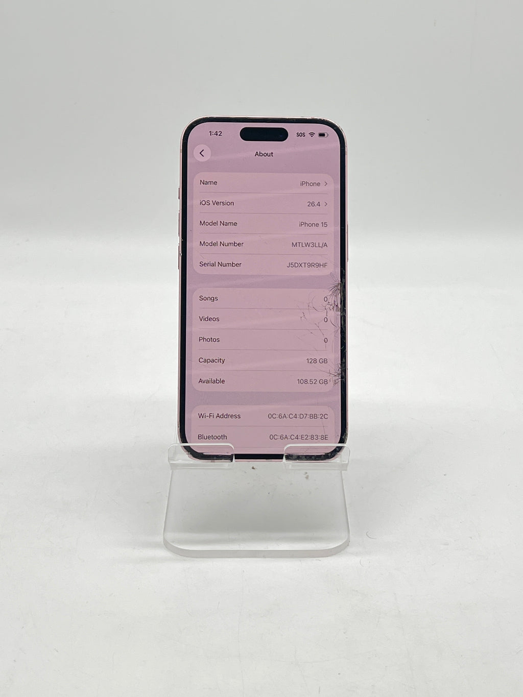 Apple iPhone 15 128GB T-Mobile Pink front, back and camera lens cracked