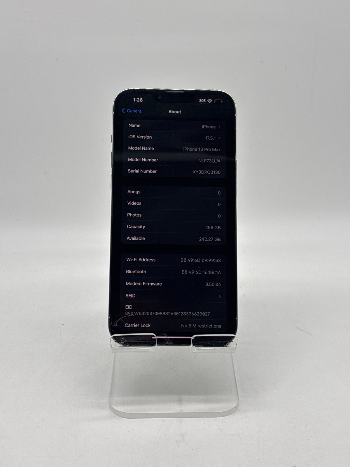 Apple iPhone 13 Pro Max 6.7" A2484 256GB Network Unlocked Silver - For Parts