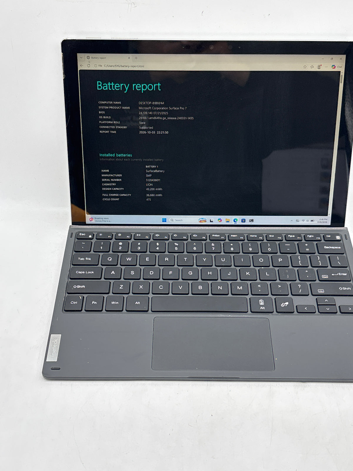 Microsoft Surface Pro 7 Model 1866 Core i5 1035G4 8GB RAM 128GB SSD - For Parts