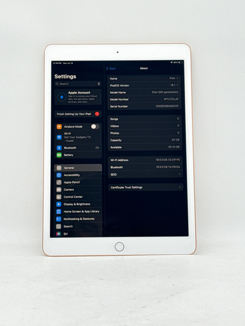 Apple iPad 8th Gen A2270 10.2" 32GB Wi-Fi Gold - Used