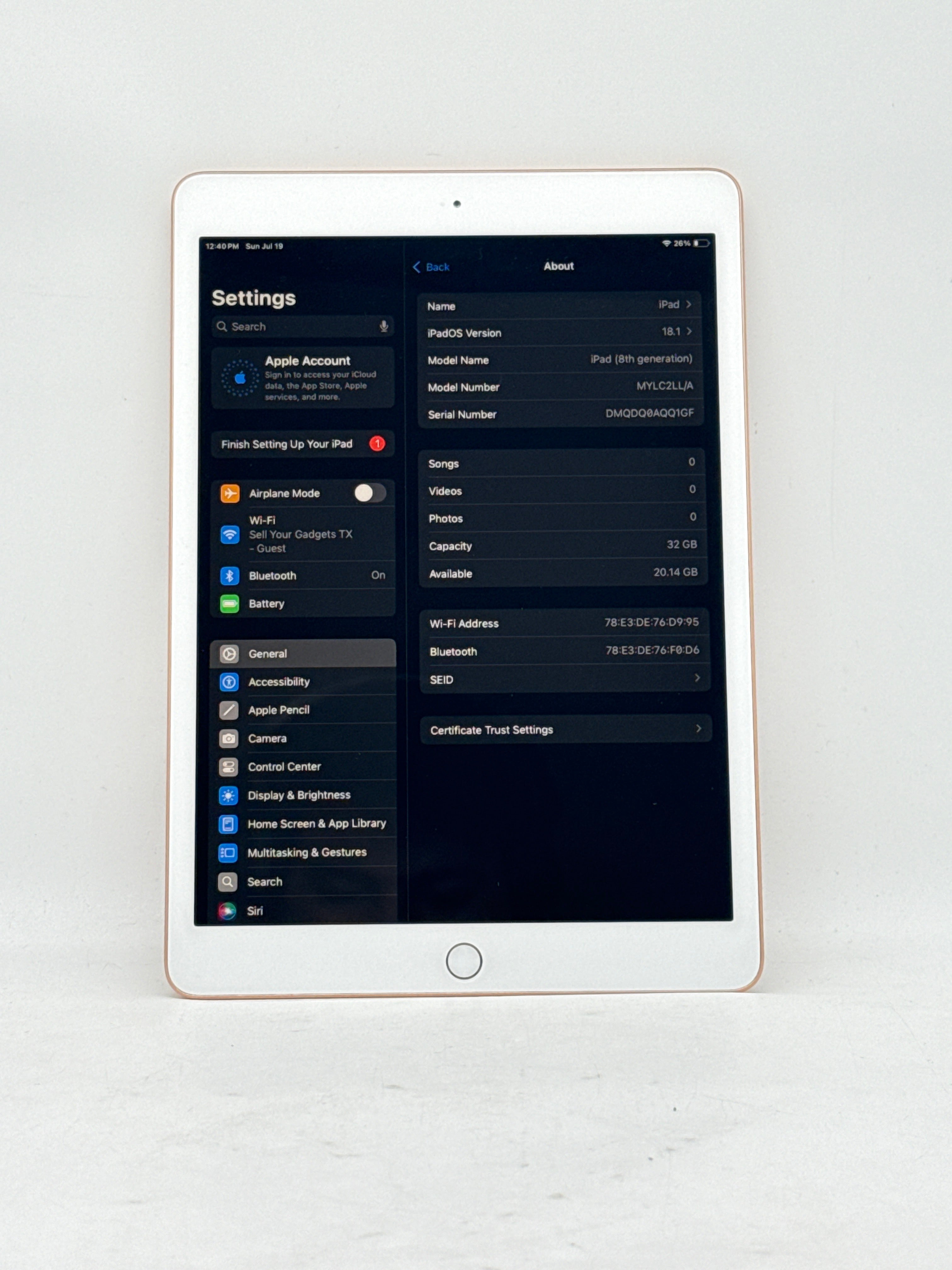 Apple iPad 8th Gen A2270 10.2" 32GB Wi-Fi Gold - Used