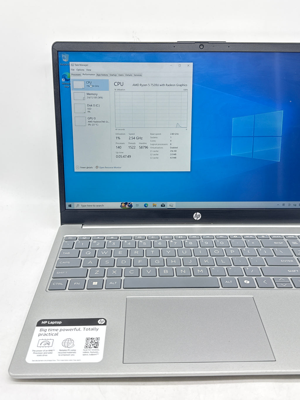 HP Laptop 15-fc0146dx Ryzen 5 7520U 8GB RAM 512GB SSD  - Used
