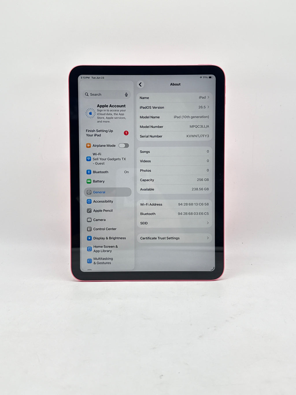 Apple iPad 10th Gen A2696 256GB Pink Wi-Fi Only - Used