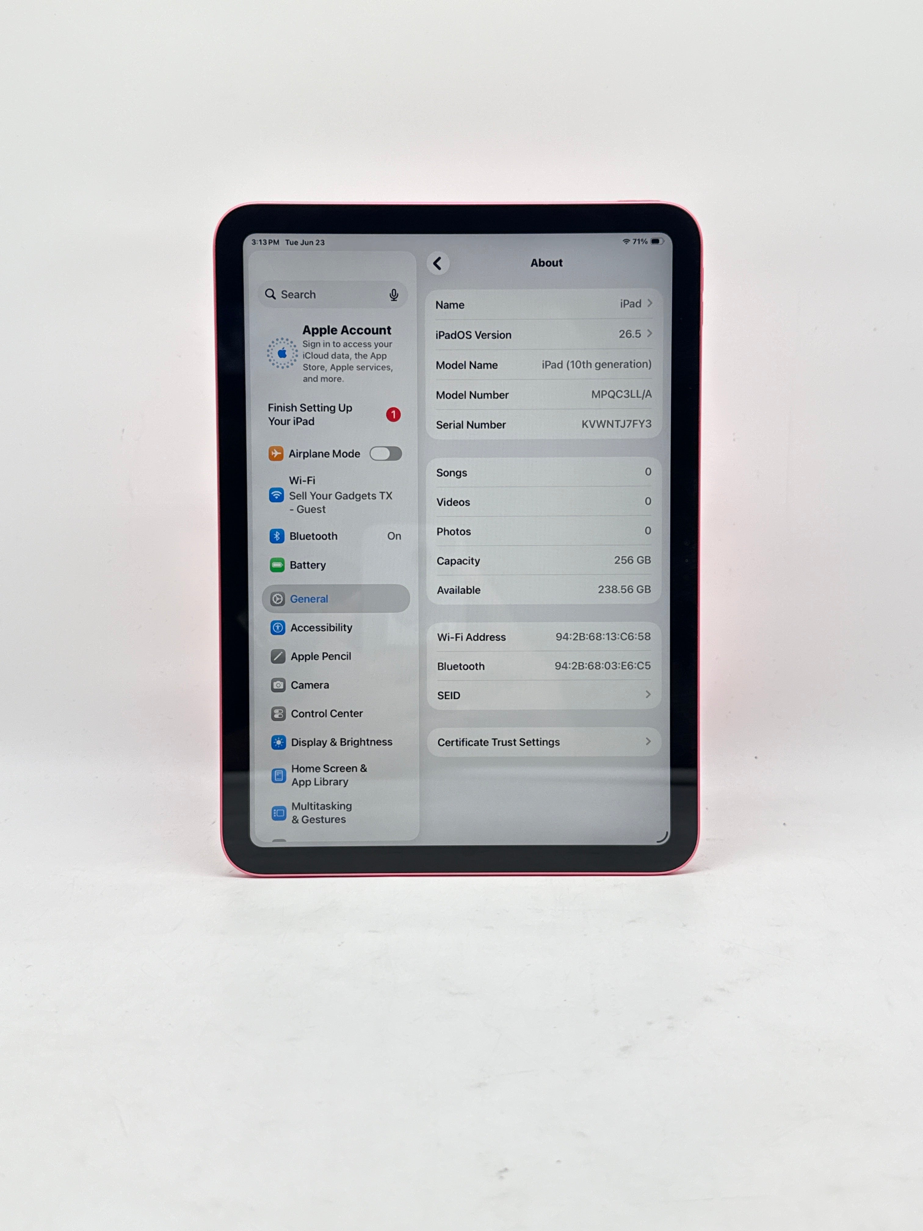 Apple iPad 10th Gen A2696 256GB Pink Wi-Fi Only - Used