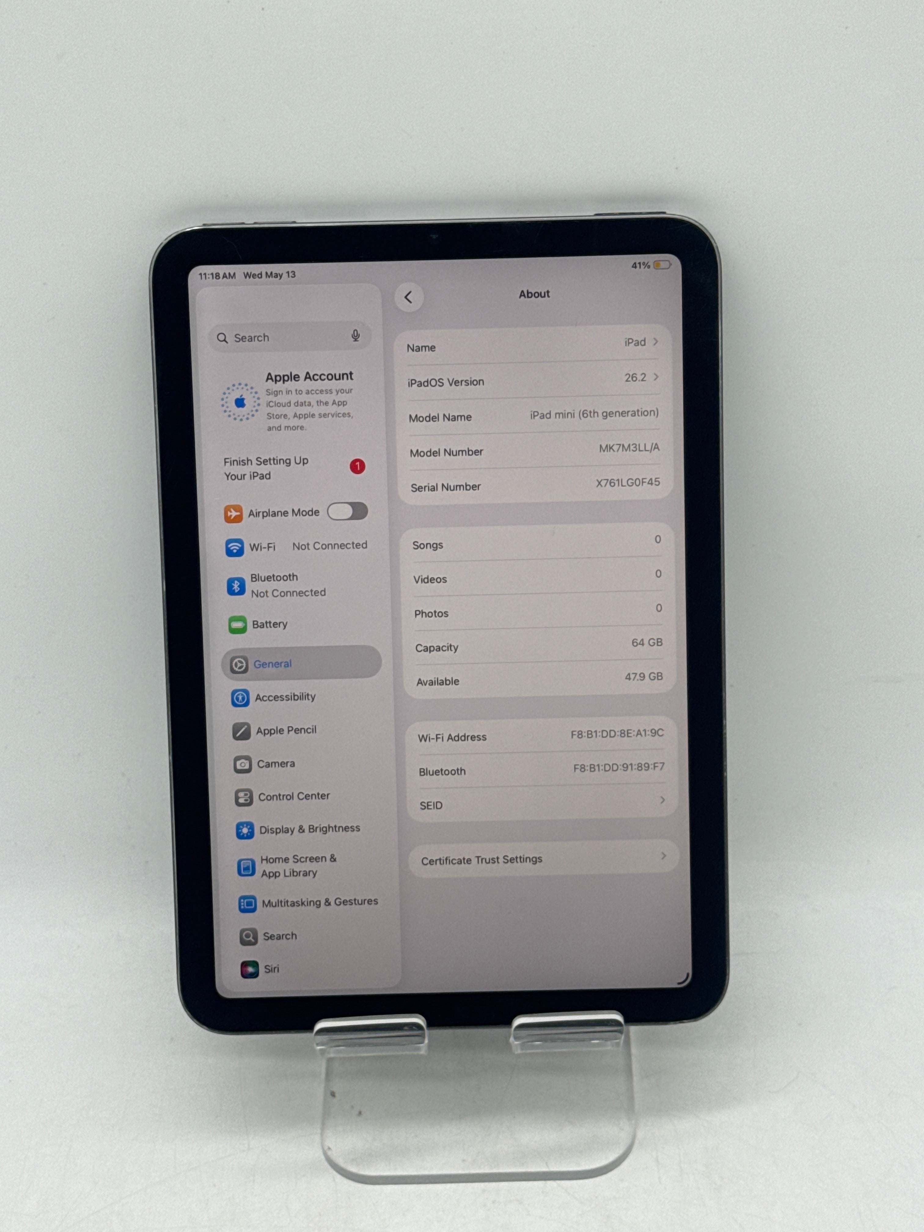 Apple iPad mini 6th Gen A2567 64GB Wi-Fi 8.3" Space Gray - Used