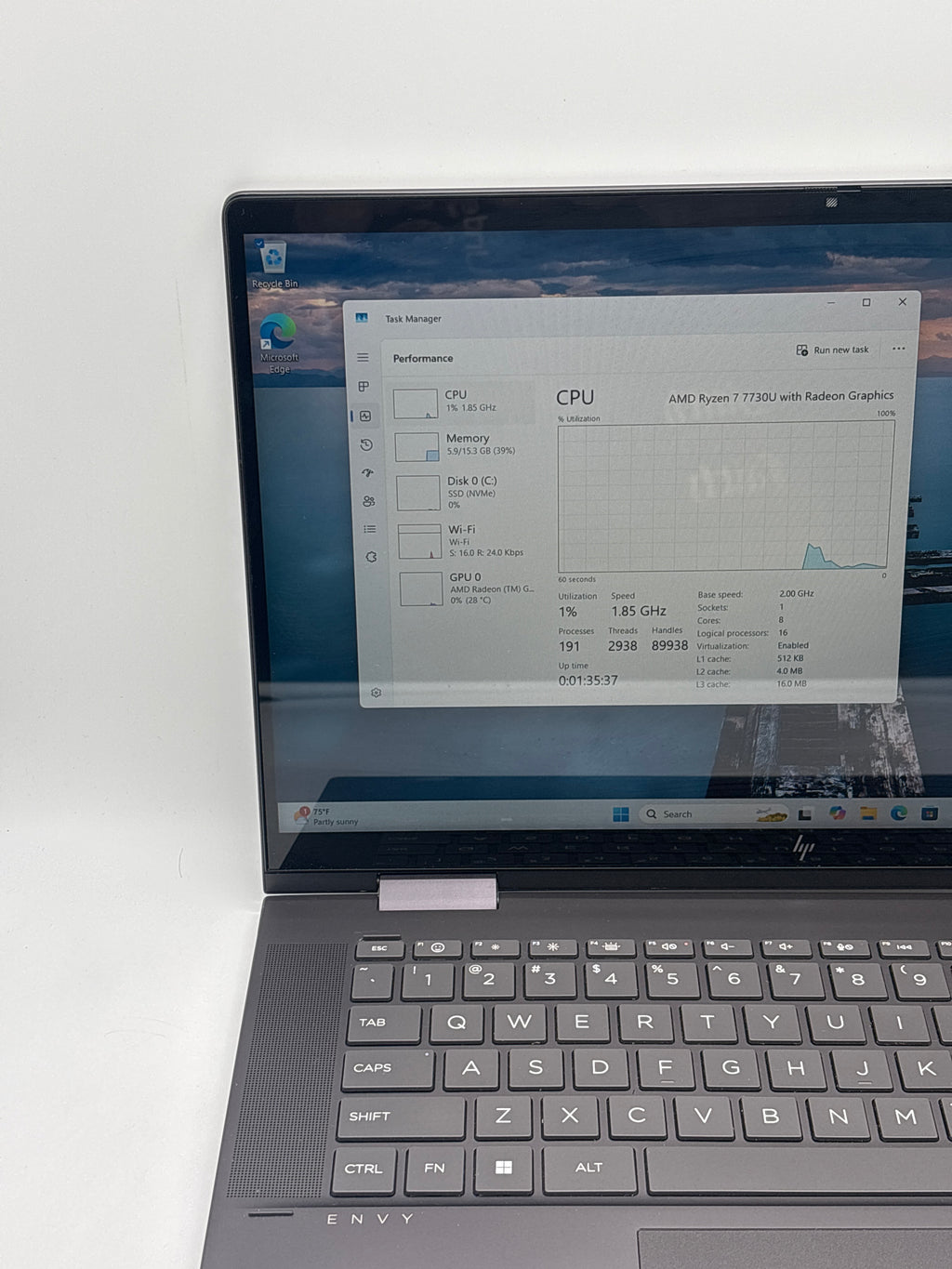 HP ENVY X360 15-fh0023dx Ryzen 7 7730U 16GB RAM 512GB SSD