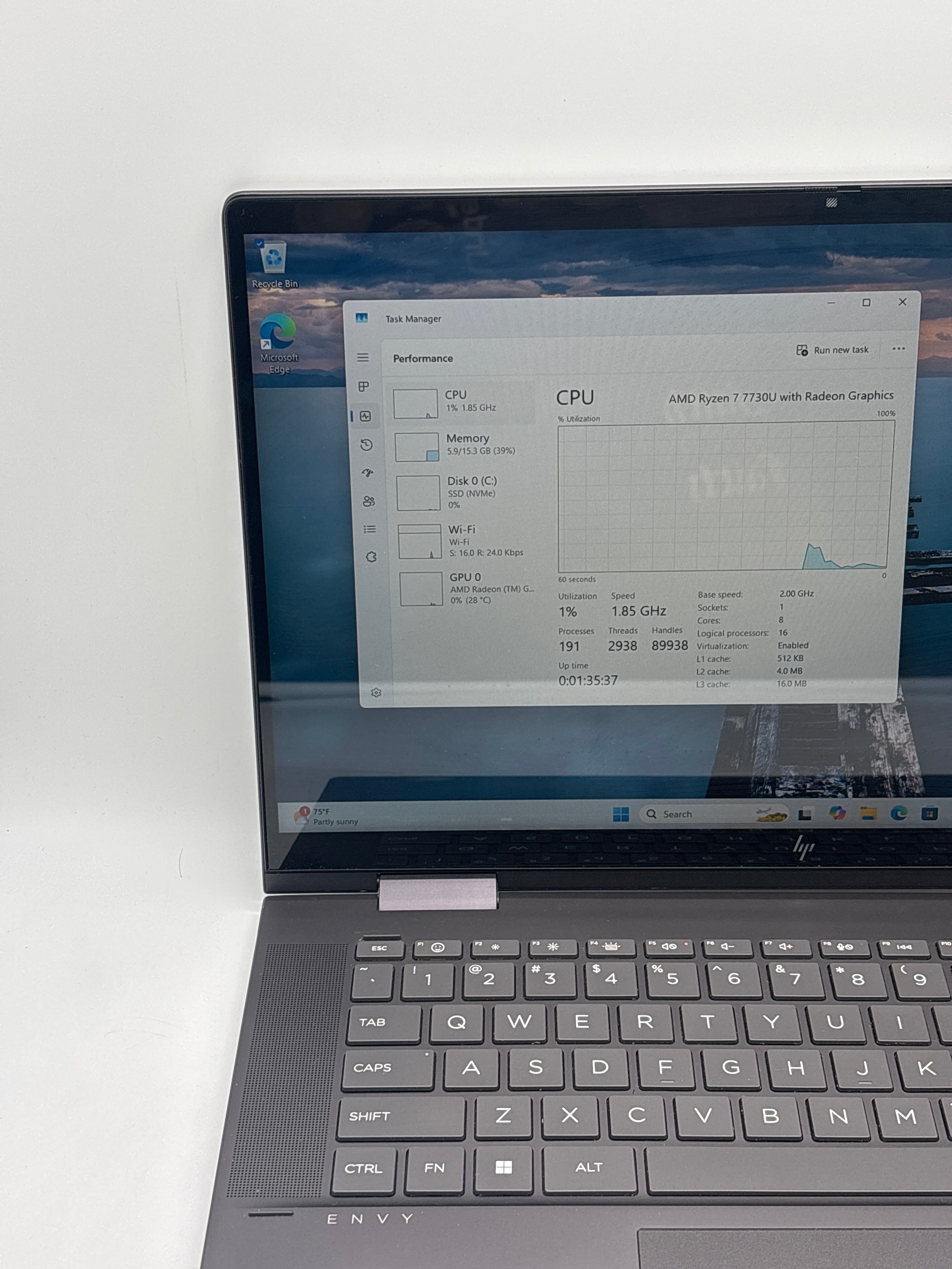 HP ENVY X360 15-fh0023dx Ryzen 7 7730U 16GB RAM 512GB SSD