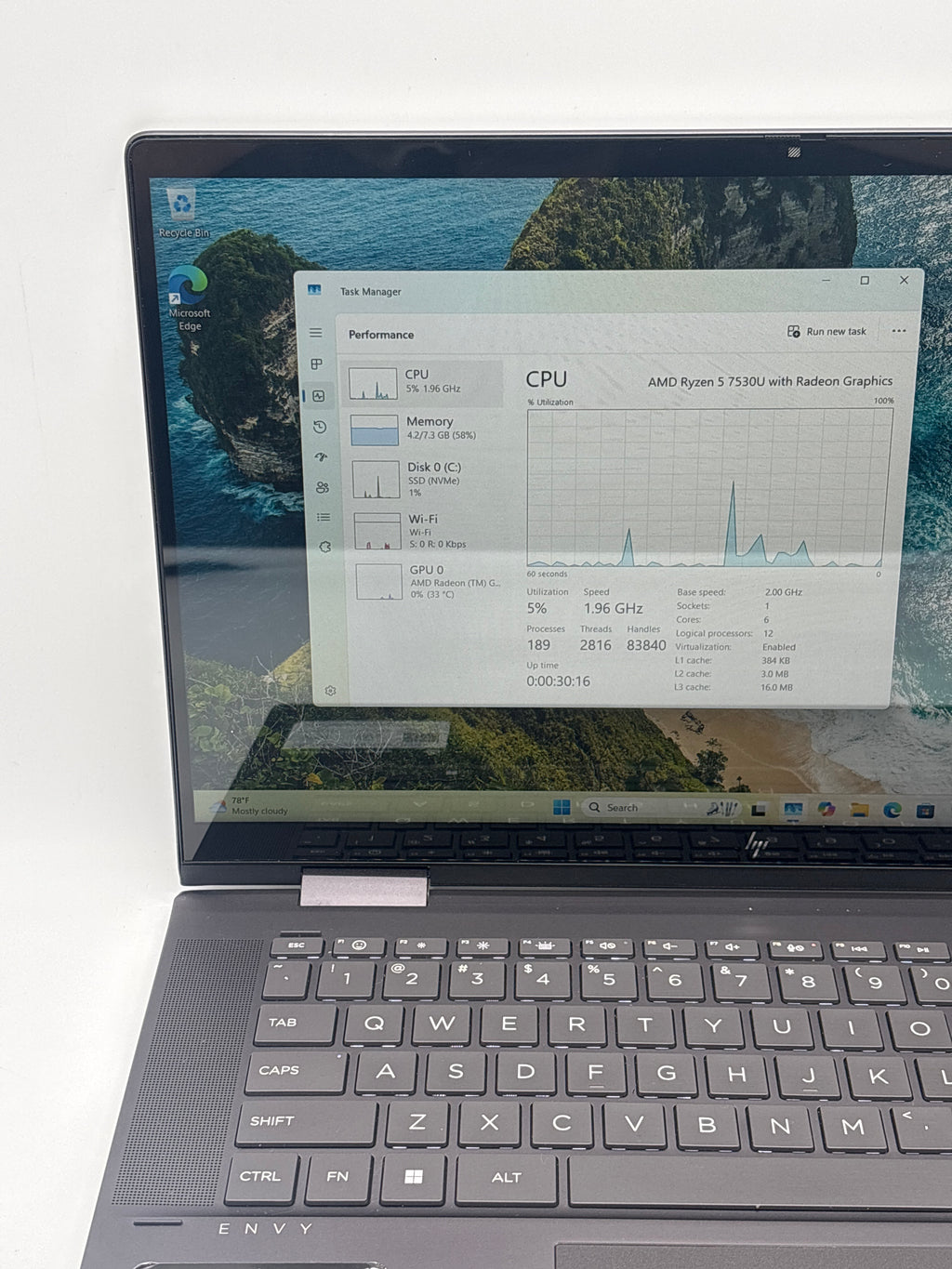 HP ENVY 15-fh0013dx Ryzen 5 7530U 8GB RAM 256GB SSD - For Parts (Damaged Ports)