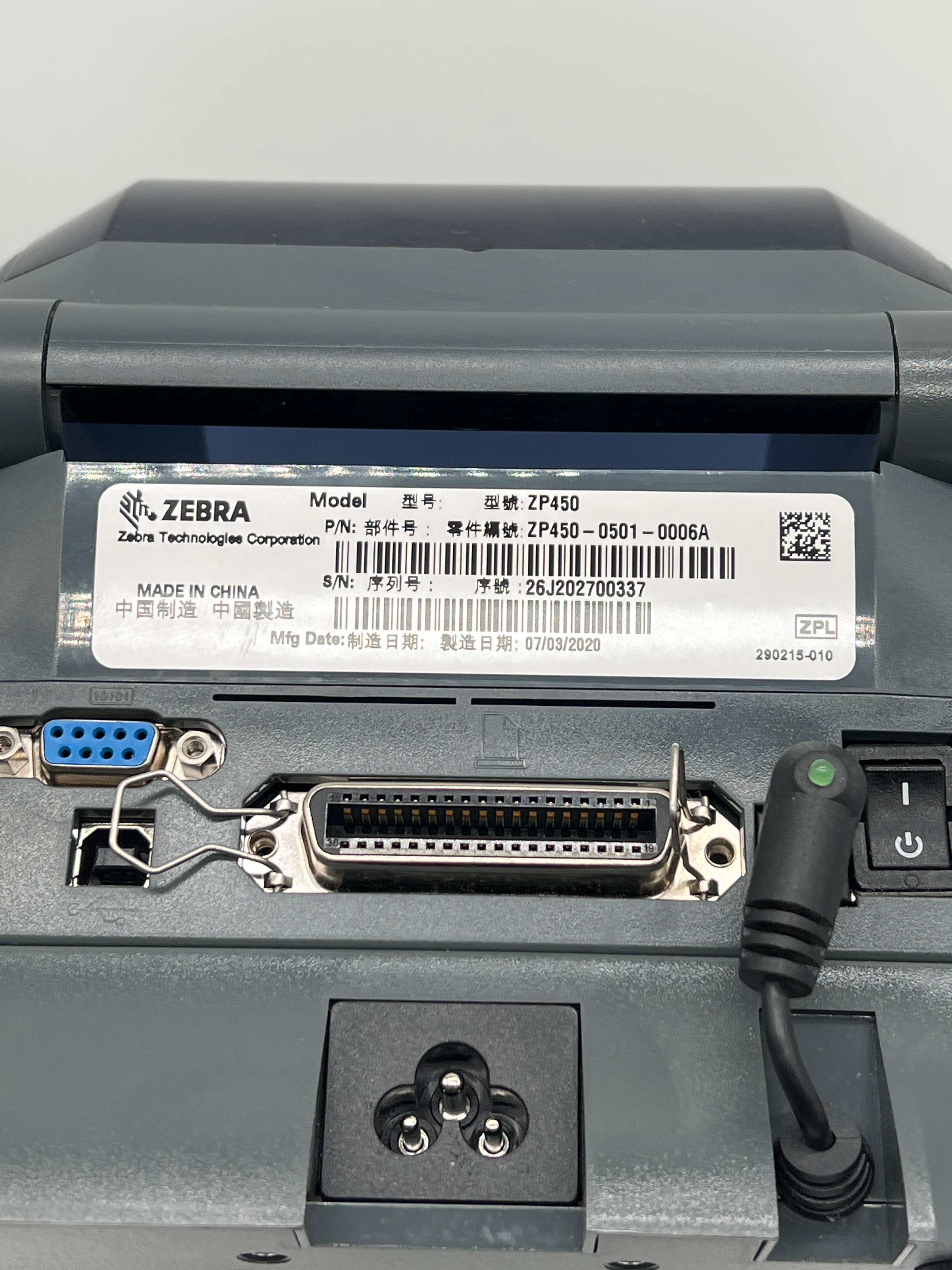 Zebra ZP450 Black Thermal Barcode Label Printer 200dpi 6 ips USB Used